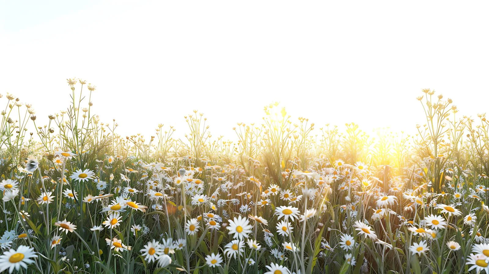 Serene Sunrise Over Daisy Field Panorama — free download from Dotvec