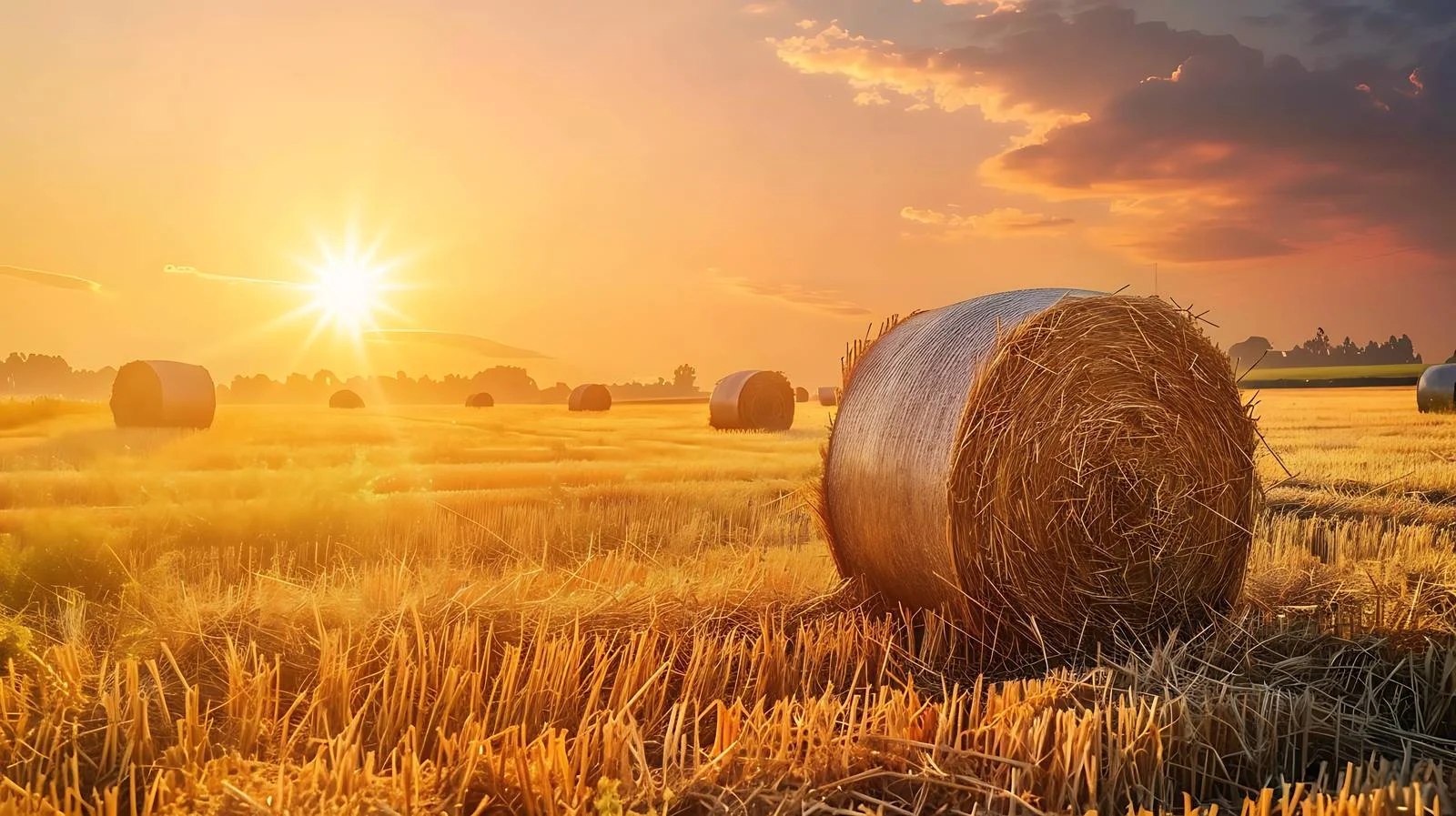 Serene Summer Morning with Hay Bales — free download from Dotvec