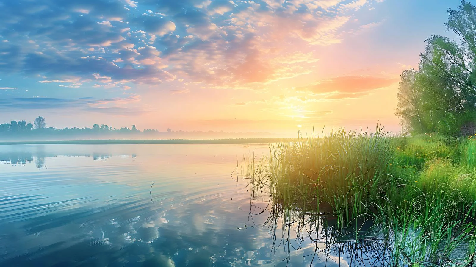 Tranquil Summer Sunrise Reflecting on Lake — free download from Dotvec
