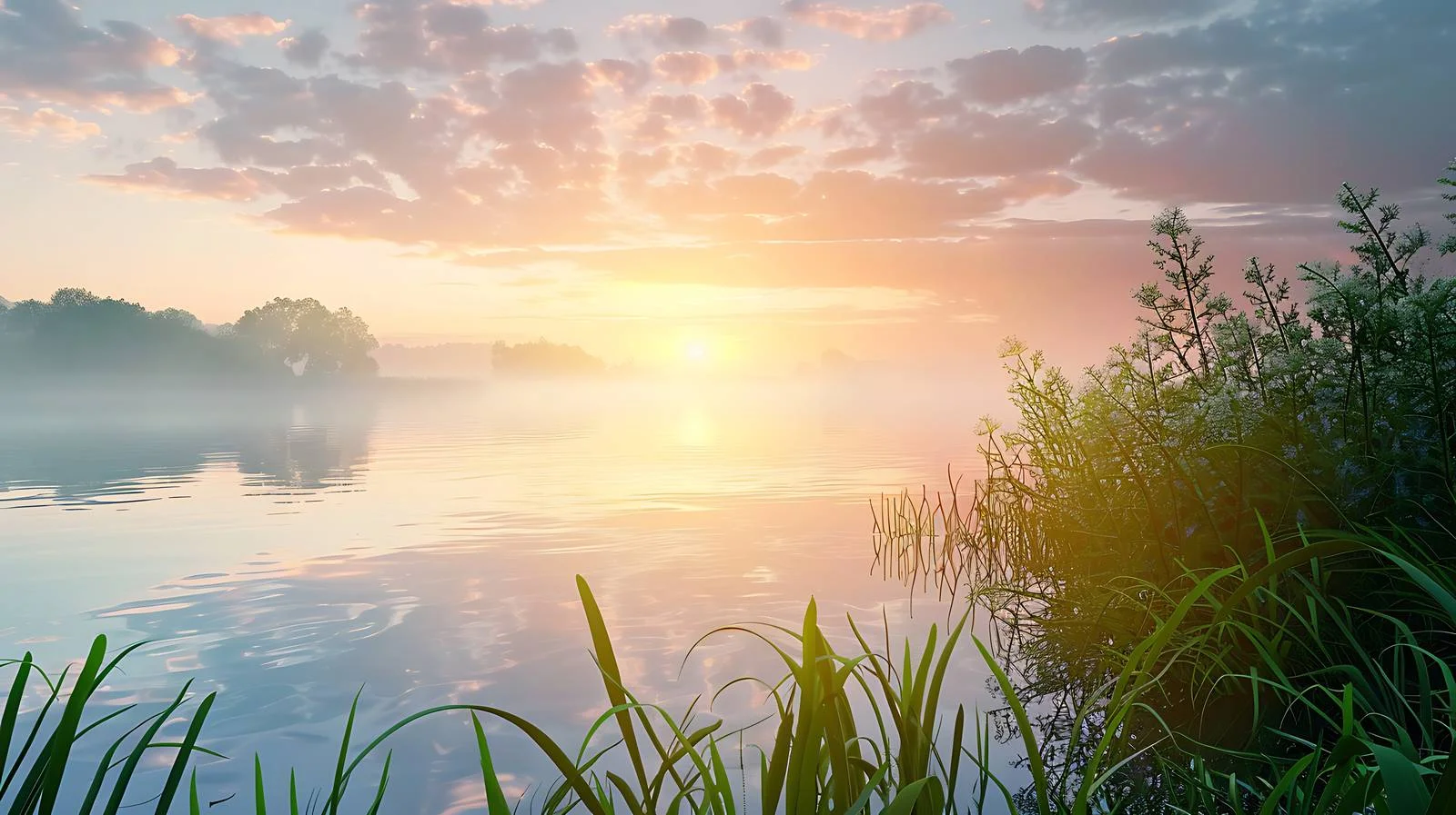 Tranquil Summer Sunrise Reflection Lake Scene — free download from Dotvec