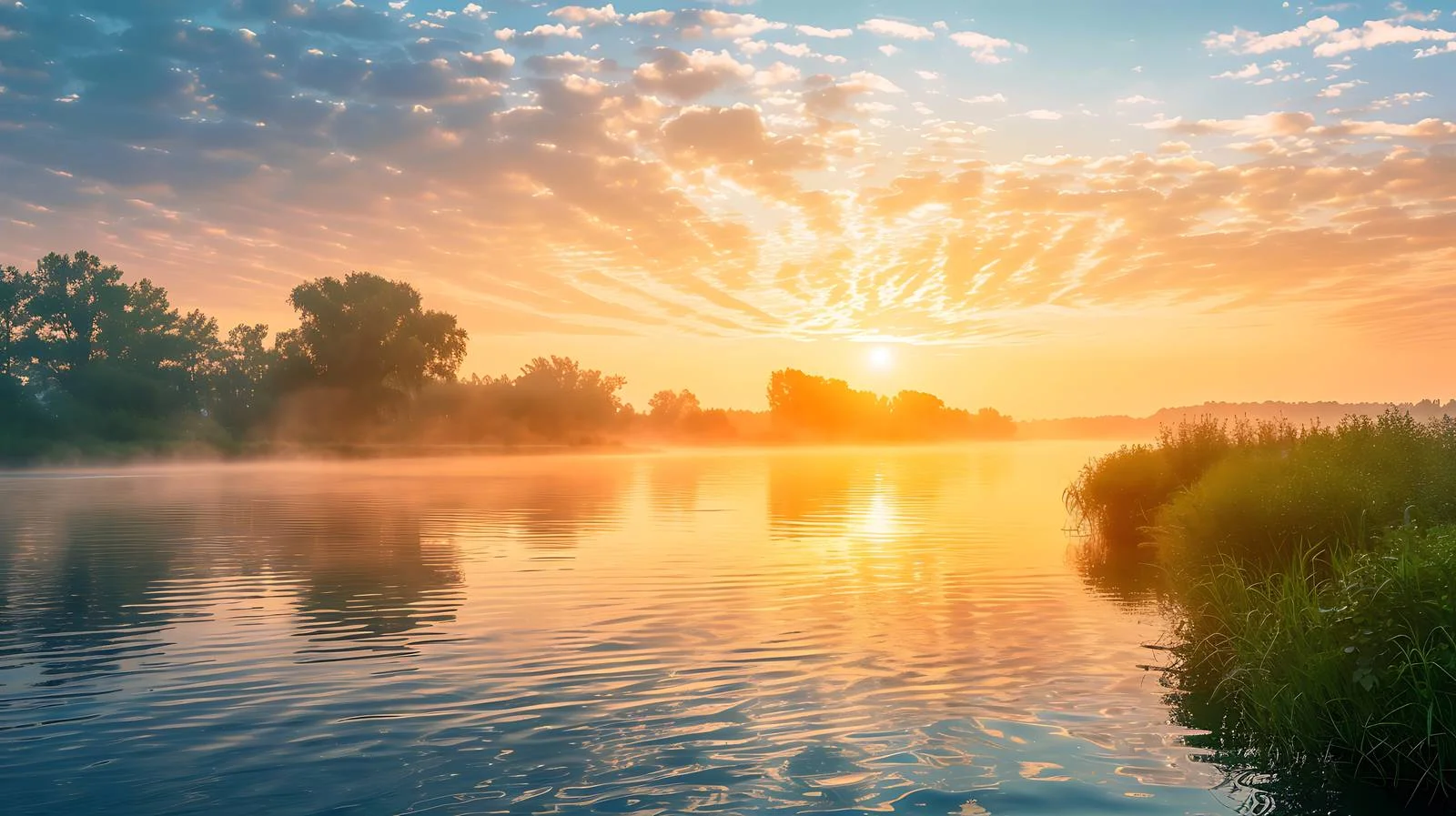 Tranquil Summer Sunrise Over River Banks — free download from Dotvec