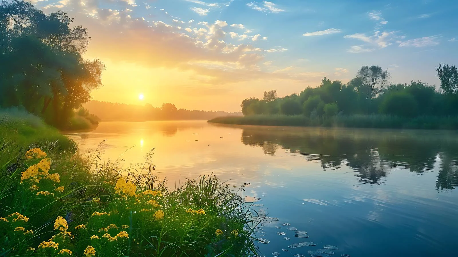 Tranquil Summer Morning Along Riverside — free download from Dotvec