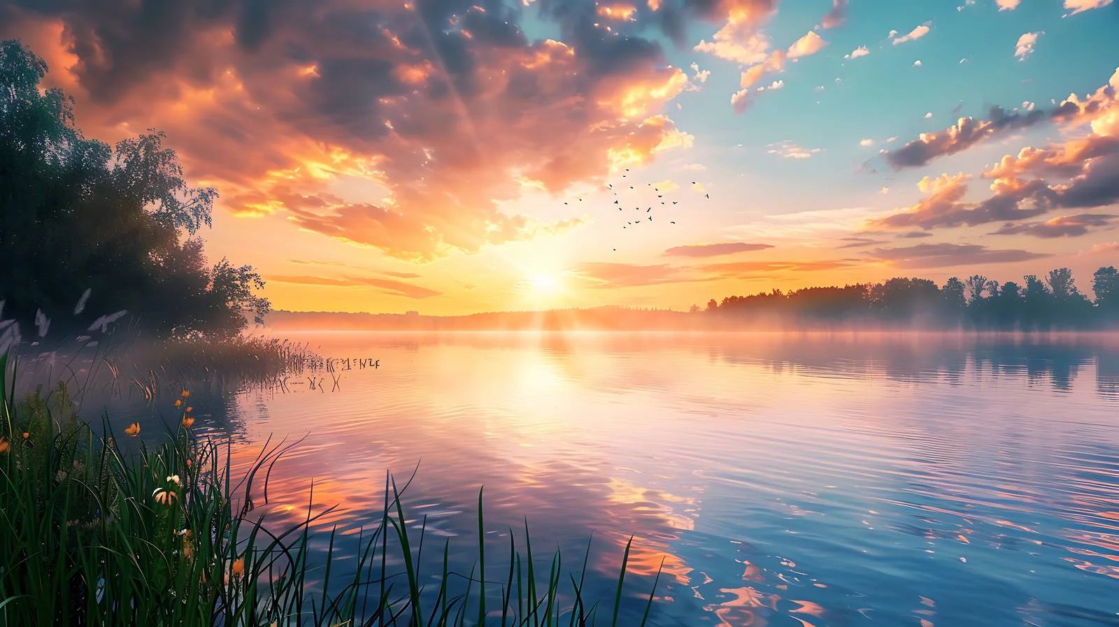 Spectacular Summer Sunrise Reflecting on Lake — free download from Dotvec