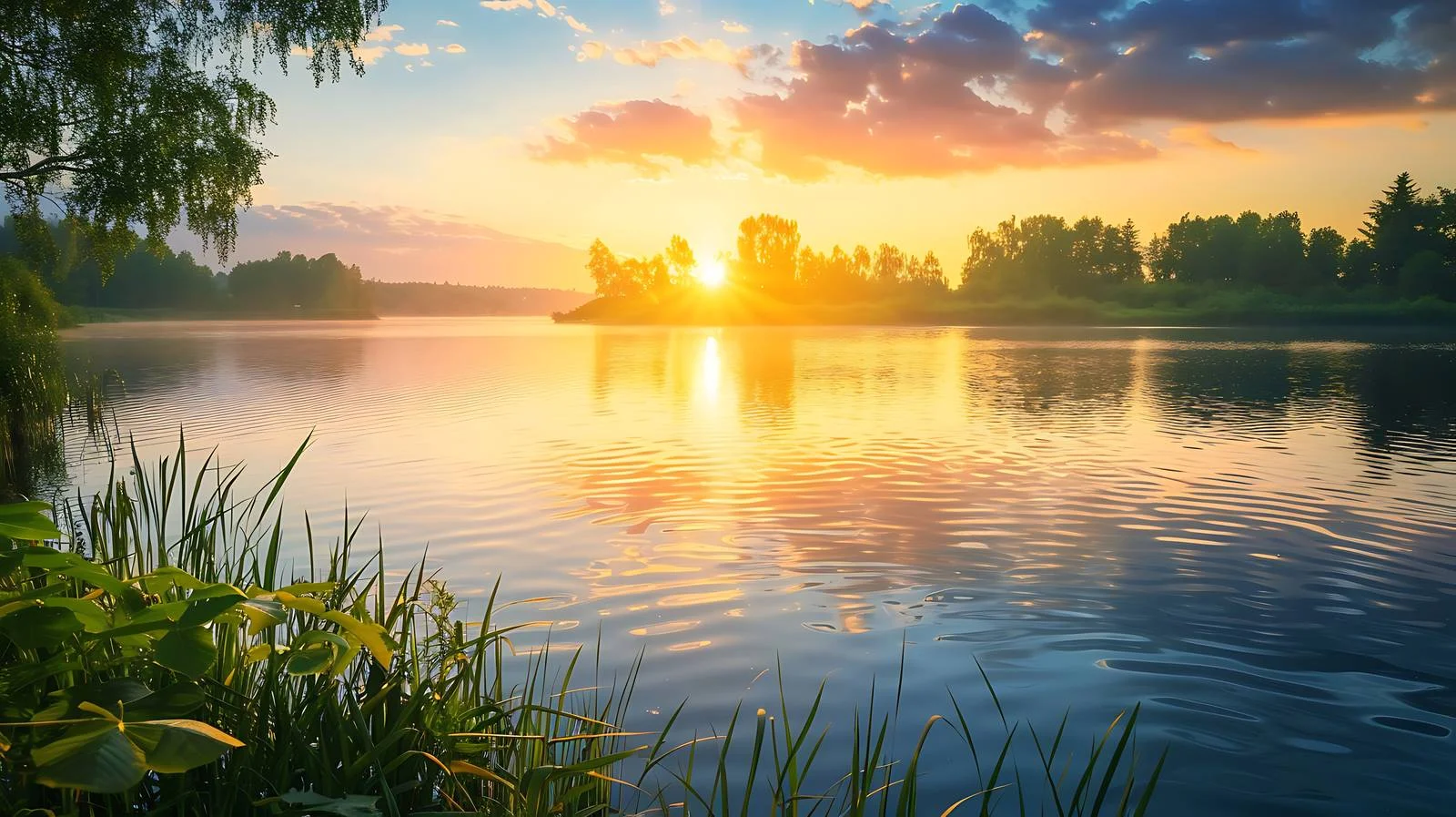 Serene Summer Sunrise Over Still Lake — free download from Dotvec