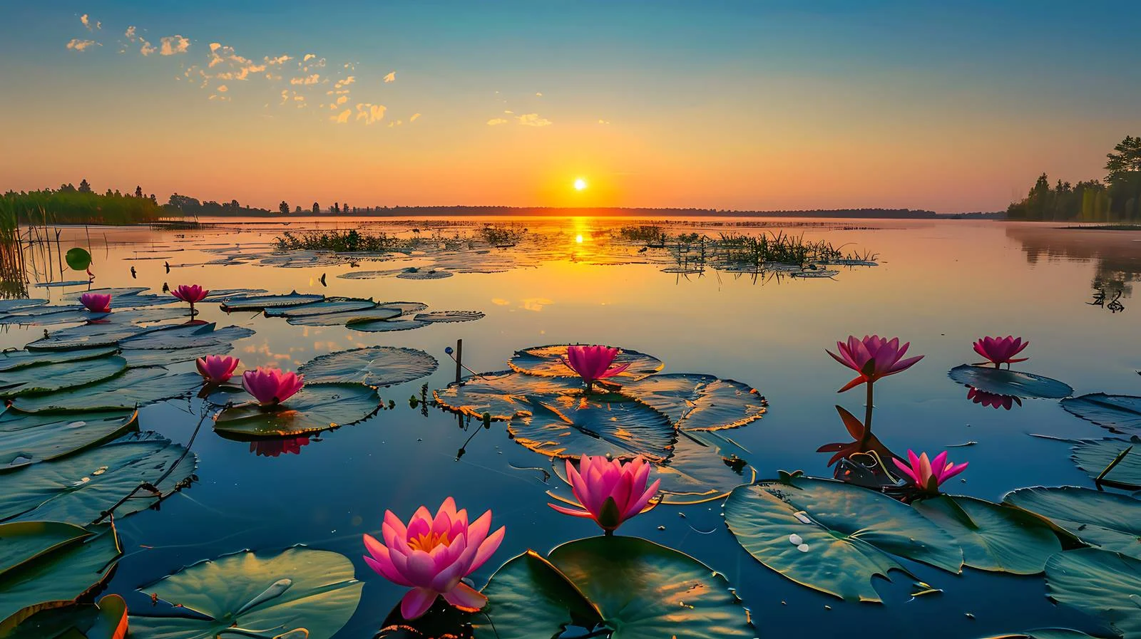 Serene Summer Sunrise Over Water Lilies — free download from Dotvec