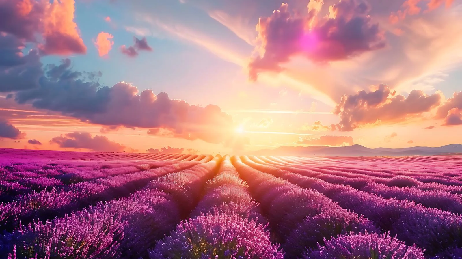 Serene Lavender Fields Under Summer Sunset — free download from Dotvec