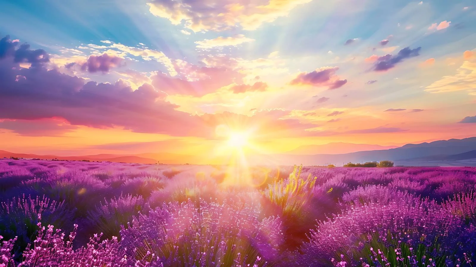 Vivid Summer Sunset Above Lavender Fields — free download from Dotvec