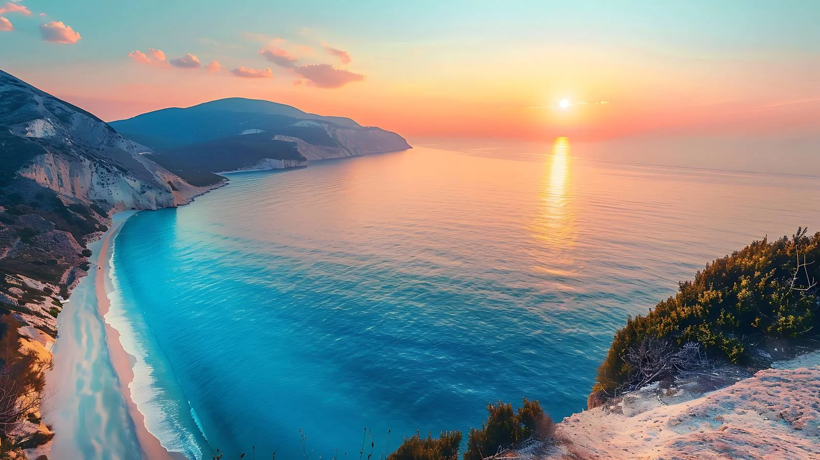 Vibrant Summer Sunset at Myrtos Beach — free download from Dotvec