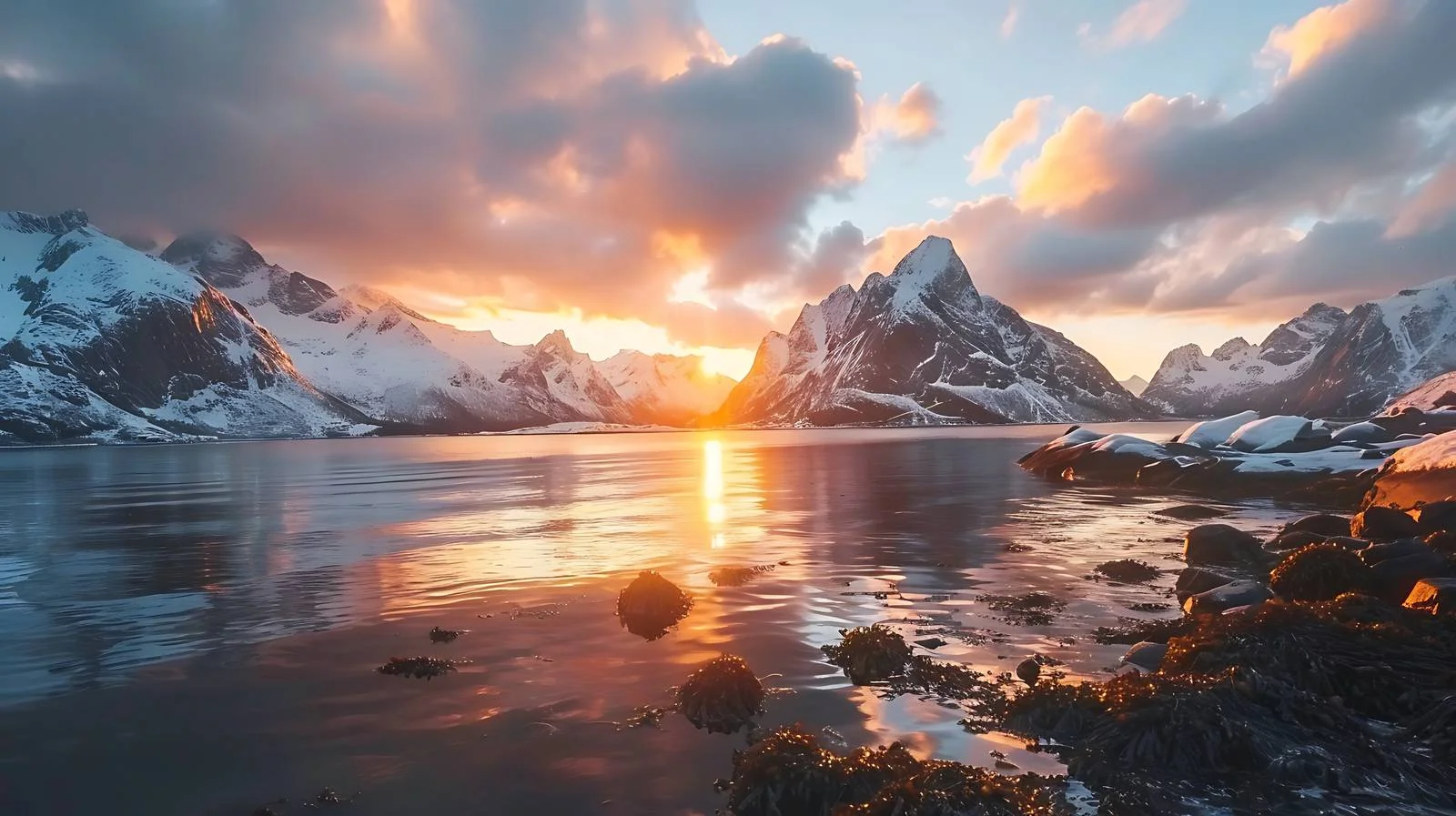 Majestic Sunrise over Sakrisoy in Norway — free download from Dotvec