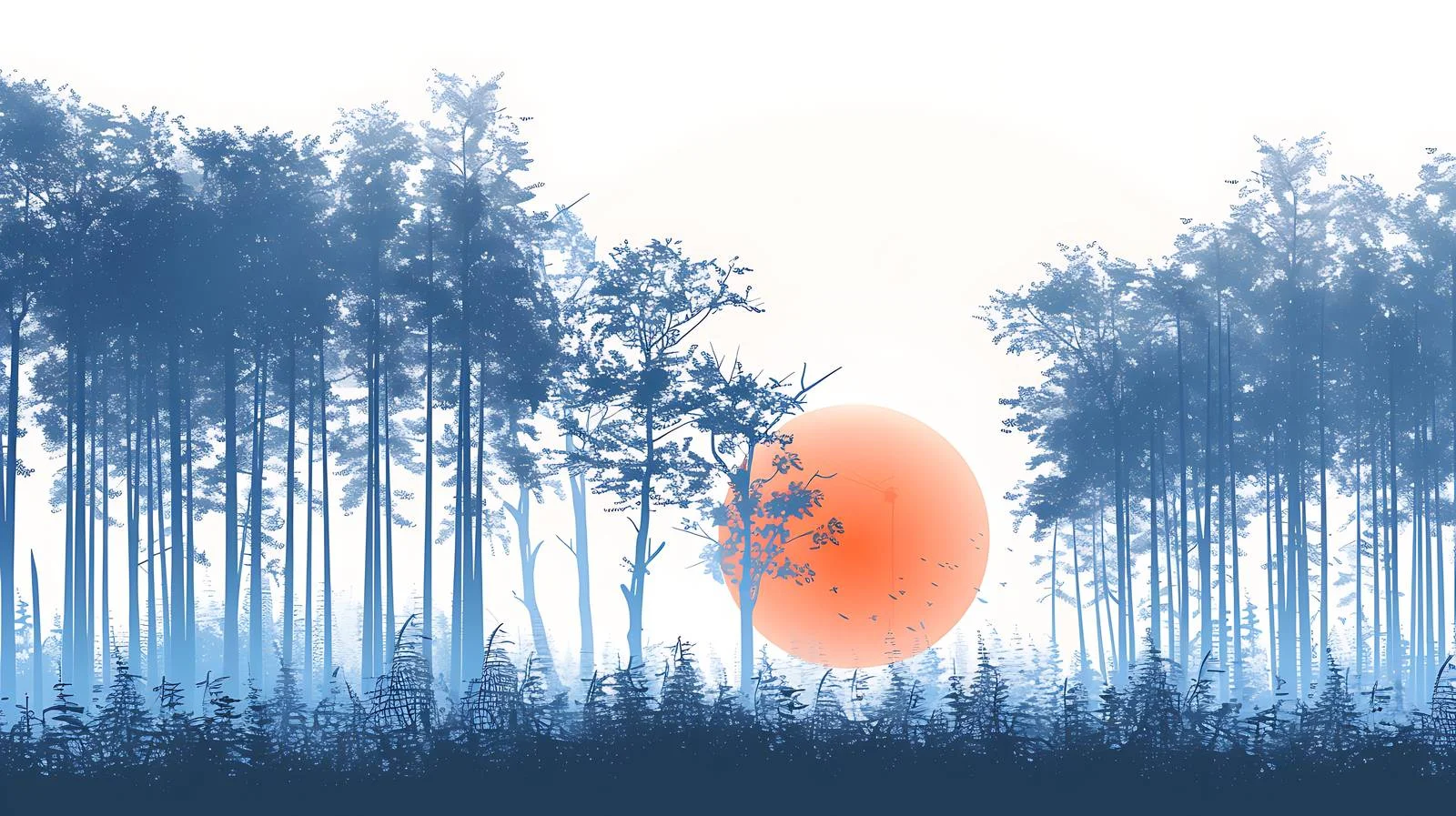 Serene Sunrise Through Forest on White — free download from Dotvec