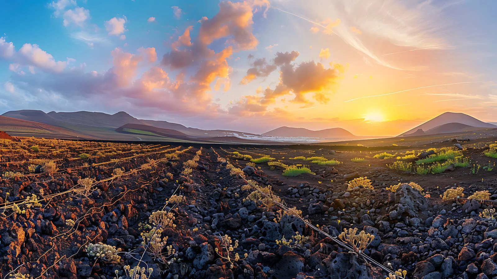 Breathtaking Sunset over La Geria, Lanzarote — free download from Dotvec