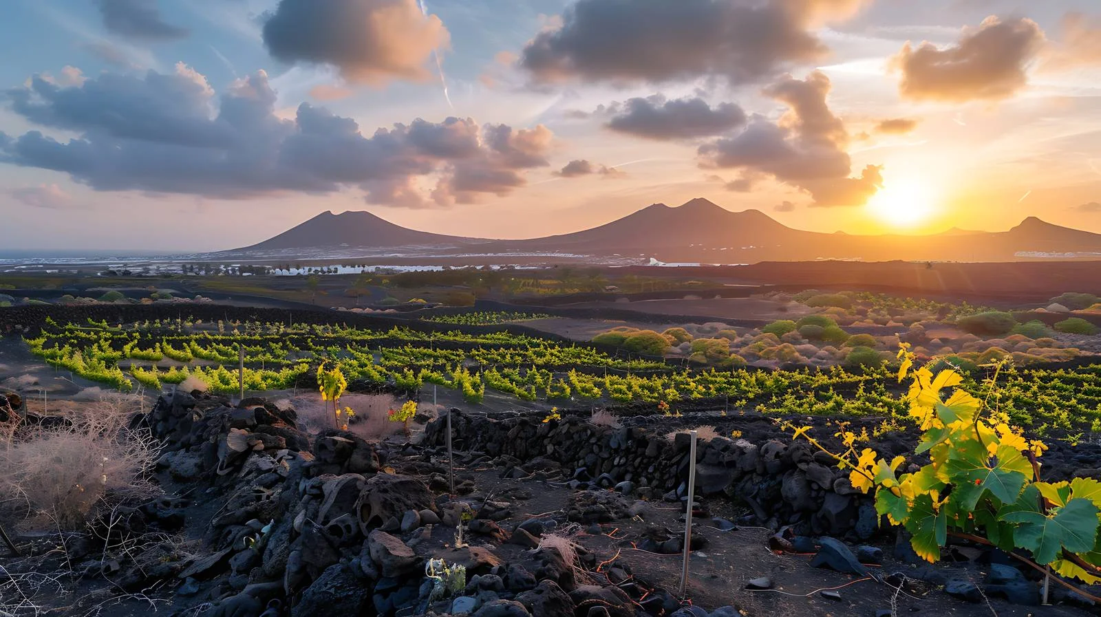 Vibrant La Geria Sunset on Lanzarote Island — free download from Dotvec
