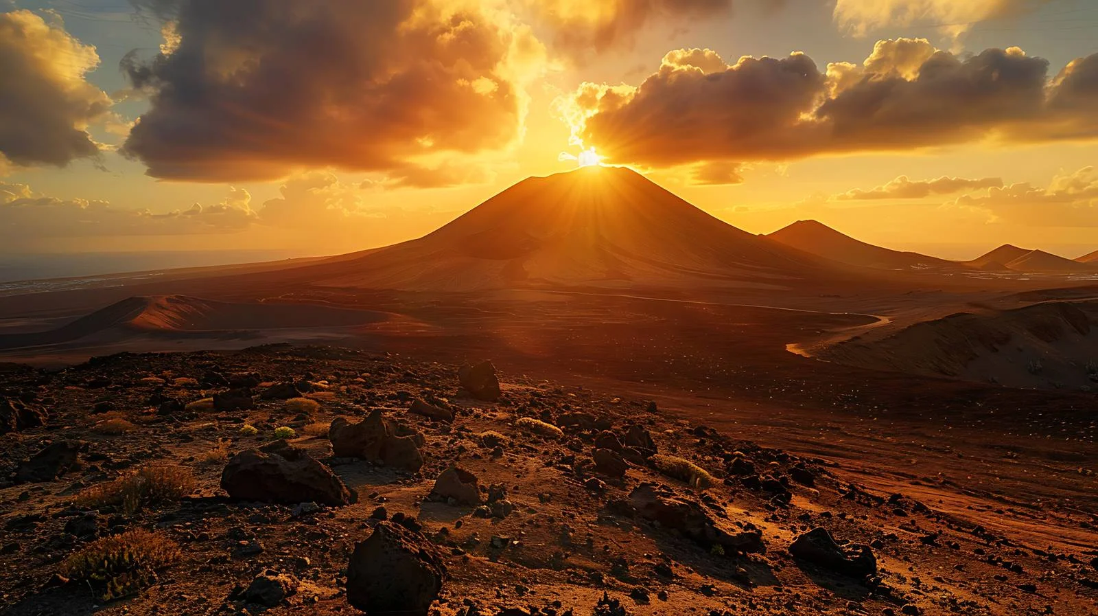 Dramatic sunset vista over Lanzarote volcano — free download from Dotvec