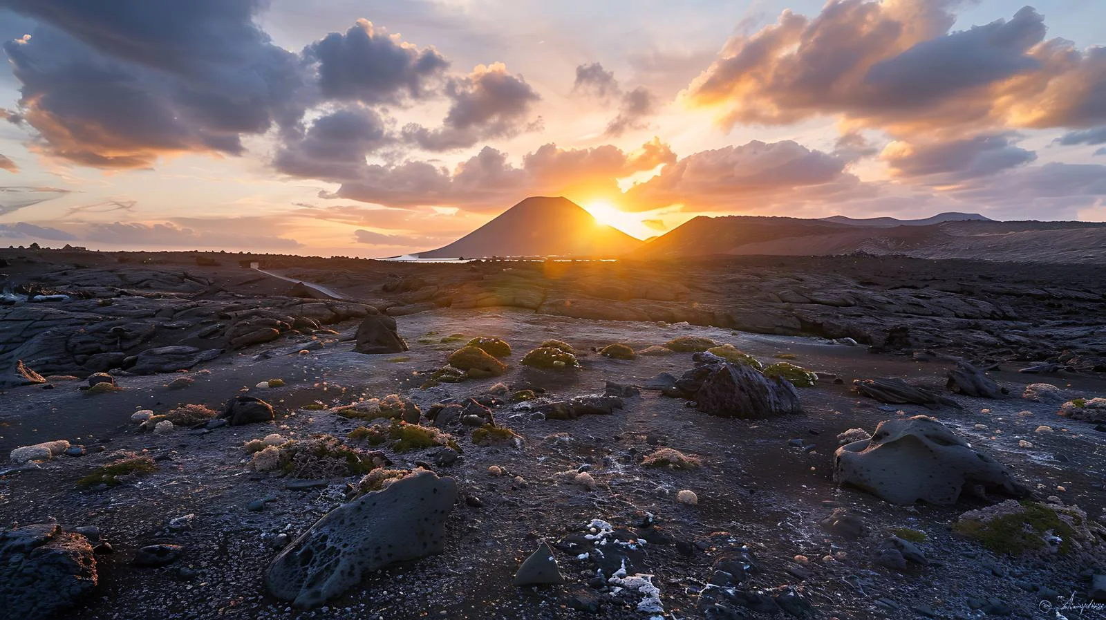 Majestic sunset over volcanic landscape on Lanzarote — free download from Dotvec