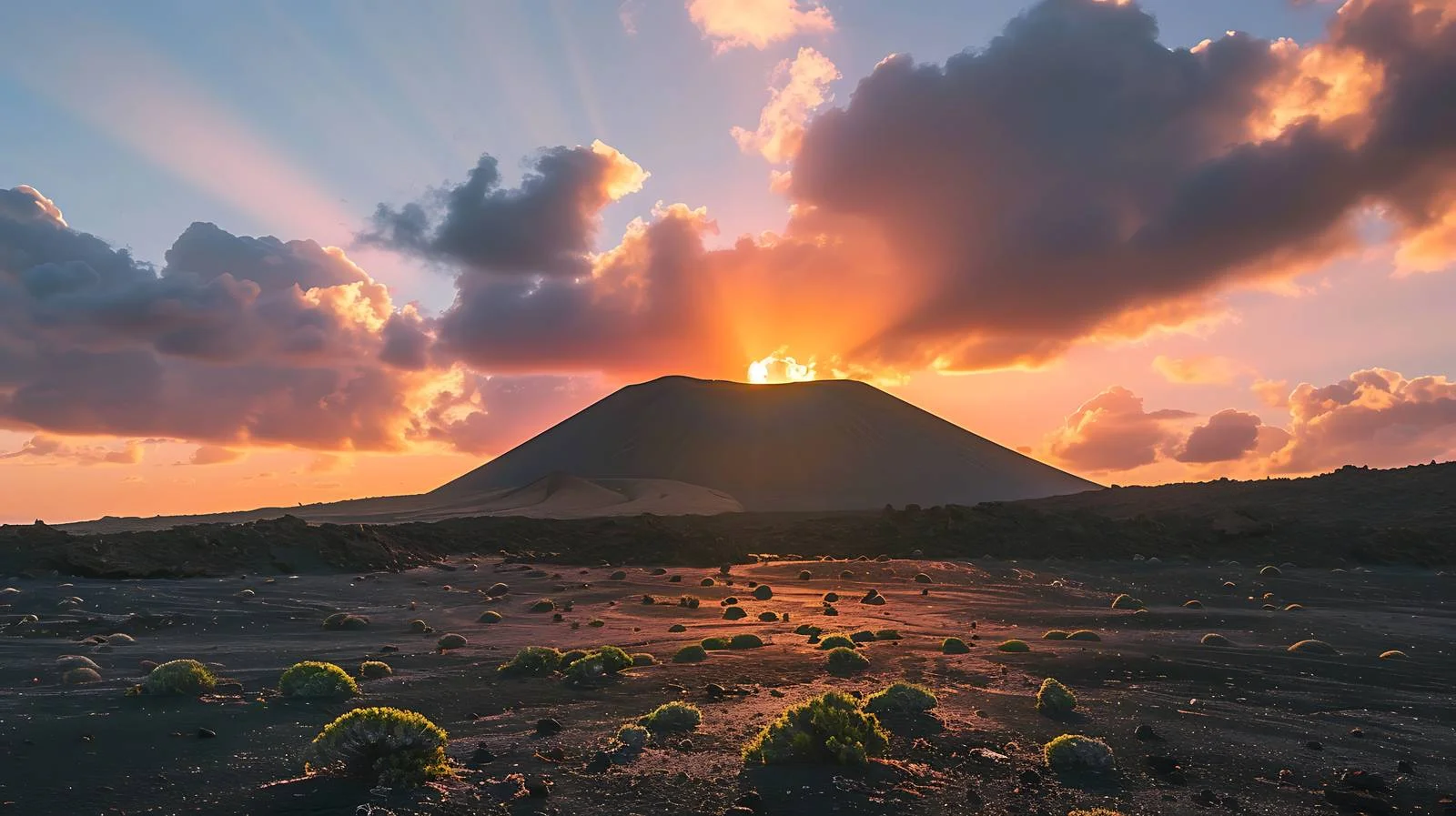 Vibrant Sunset Behind Lanzarote Island Volcano — free download from Dotvec