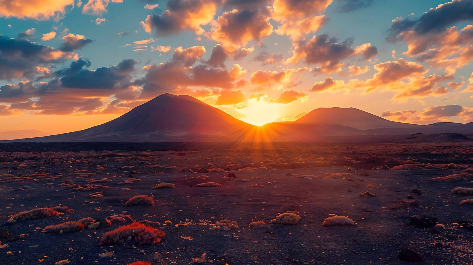 Majestic Sunset above Volcano on Lanzarote — free download from Dotvec