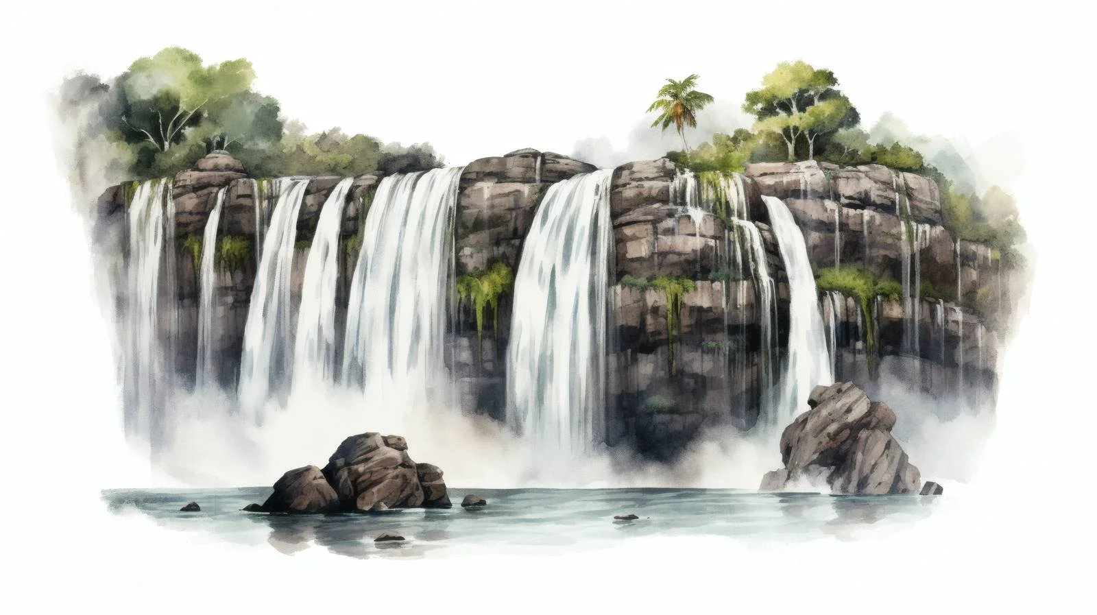 Serene Waterfall on White Background — free download from Dotvec