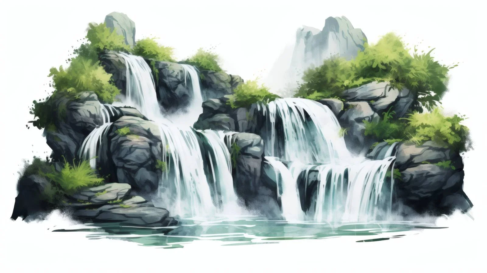 Serene Waterfall Against White Background — free download from Dotvec