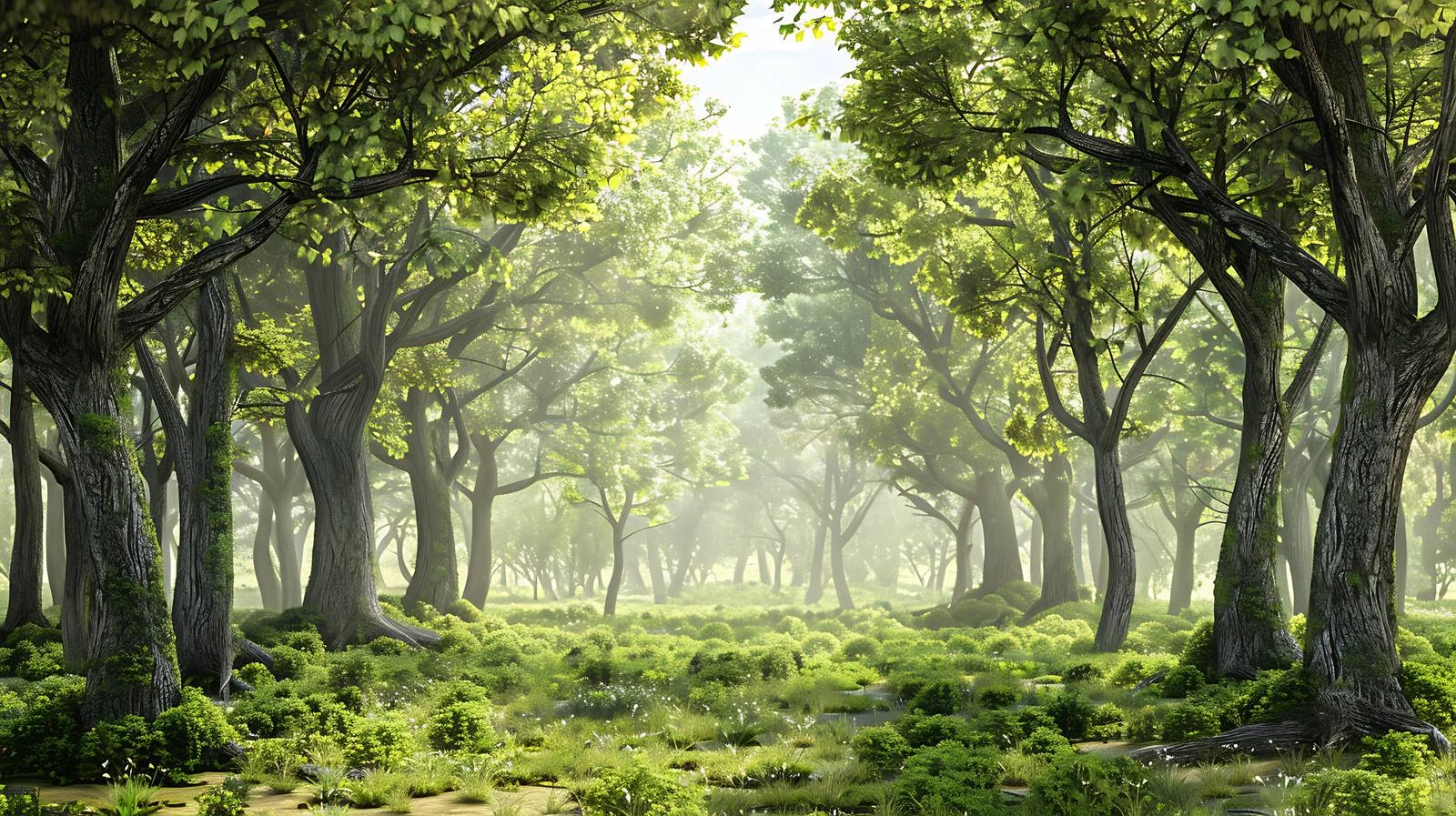 Tranquil Morning Forest Scene on White Background — free download from Dotvec