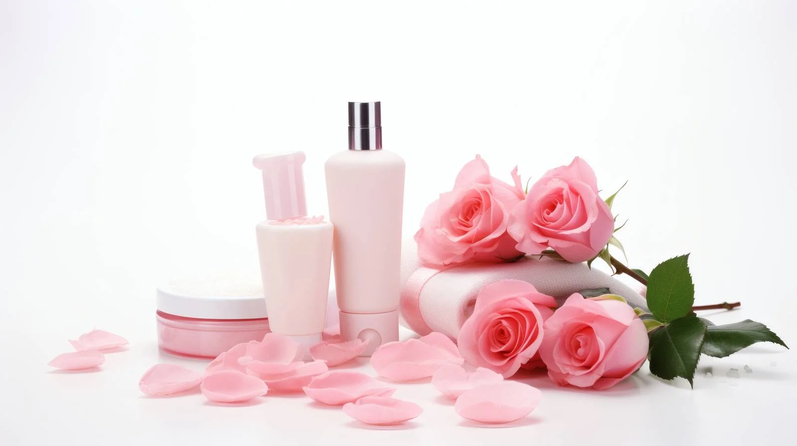 Elegant Cosmetics and Rose Flower Arrangement — free download from Dotvec