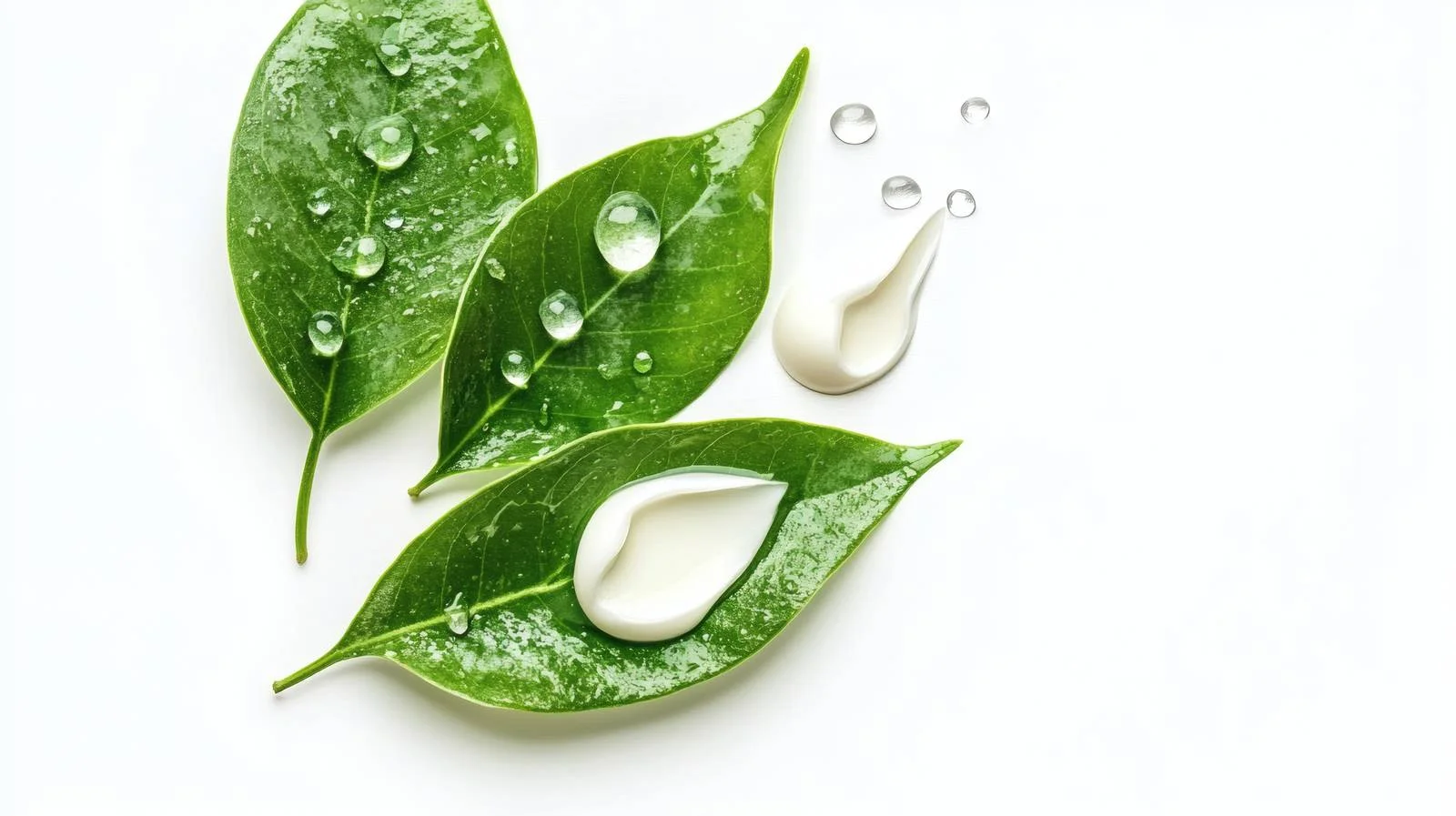 Green leaf with beauty cream drops — free download from Dotvec