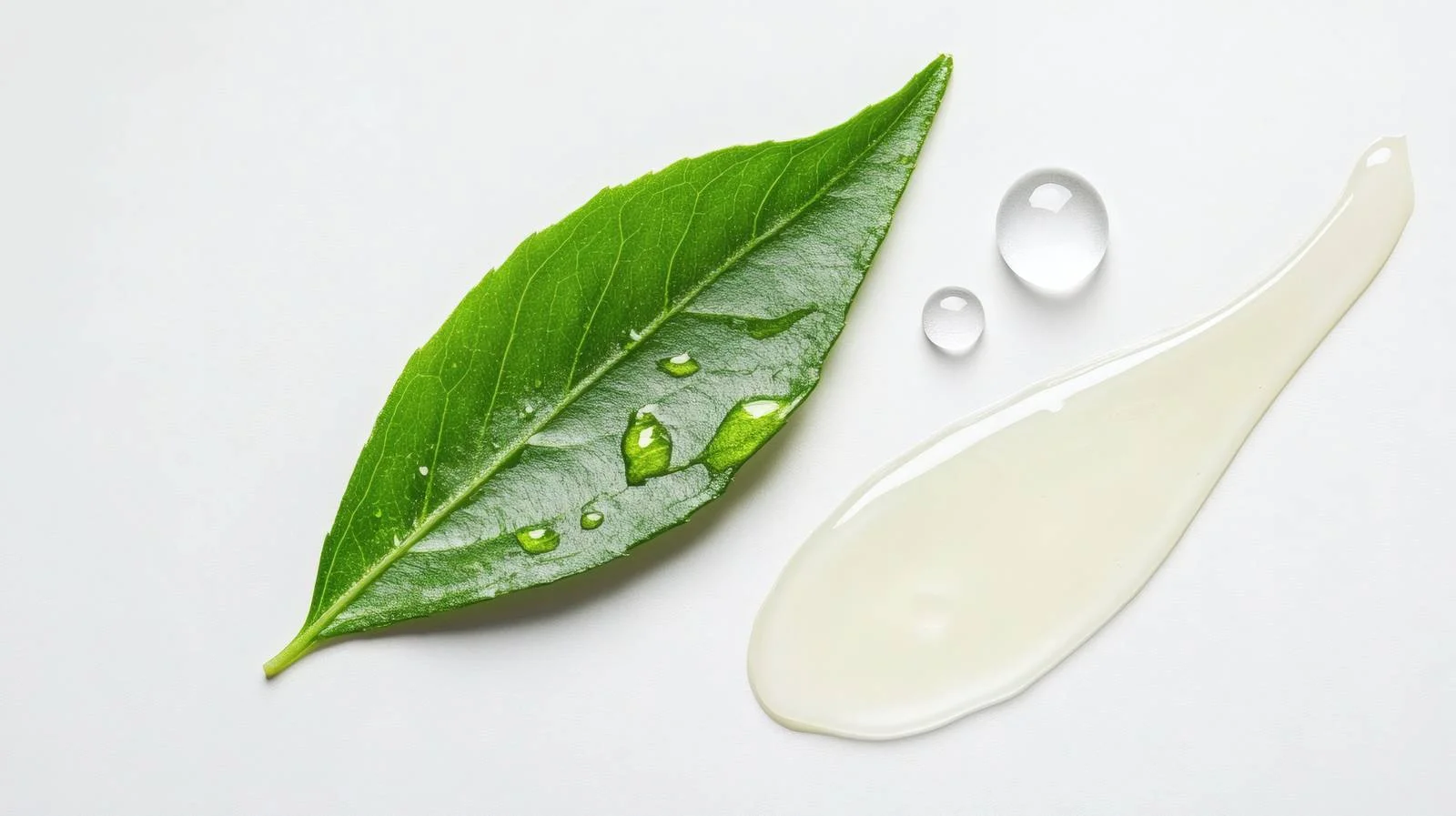 Elegant Cream Drops on Green Leaf — free download from Dotvec