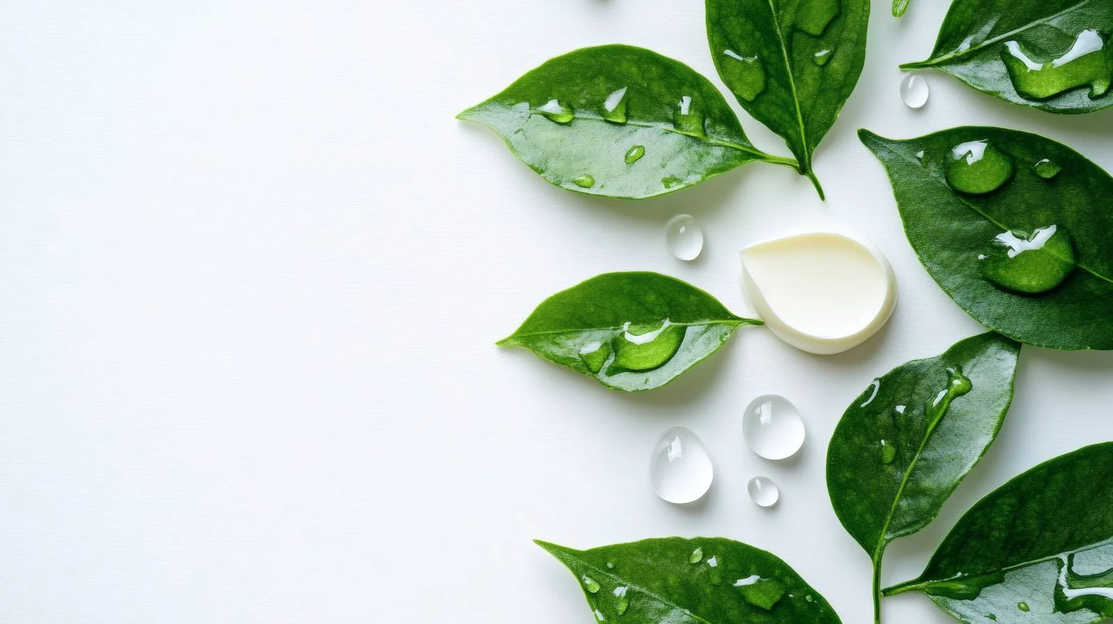 Elegant cream drops on lush isolated leaves — free download from Dotvec