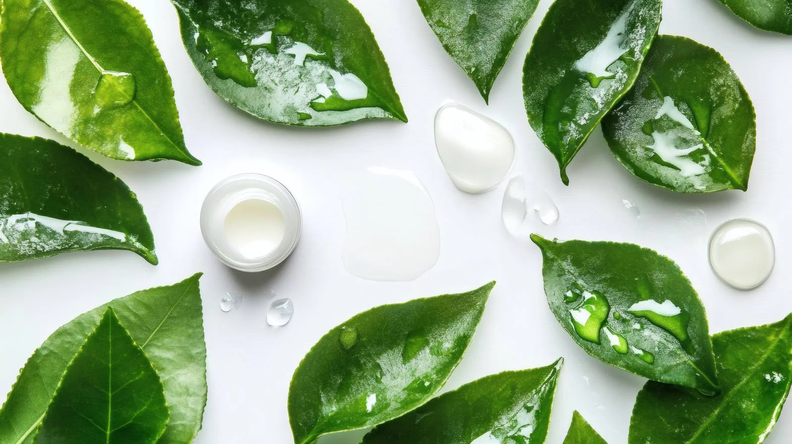 Elegant beauty cream droplets on fresh foliage — free download from Dotvec