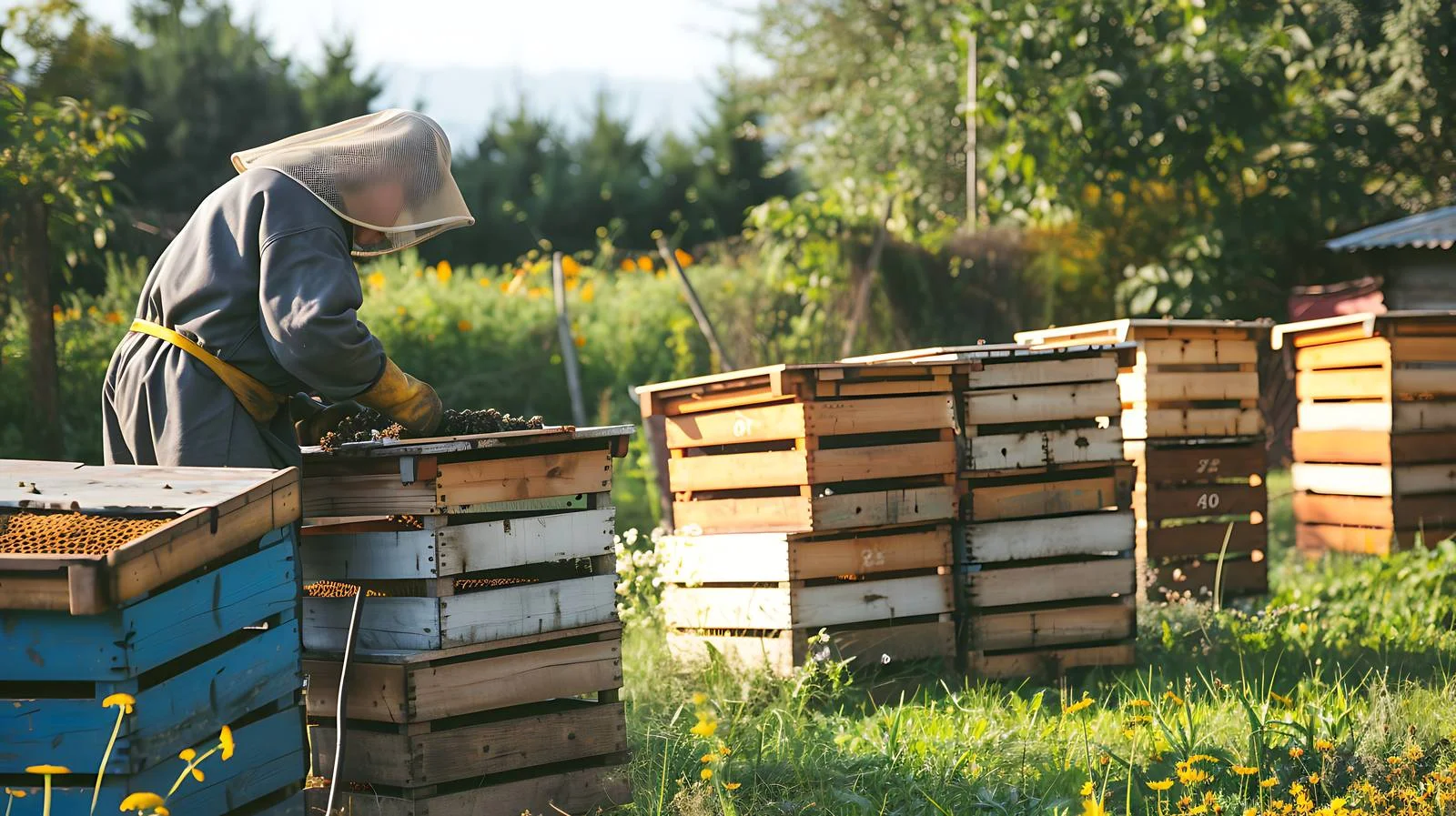 Beekeeper relocating beehives to new area — free download from Dotvec