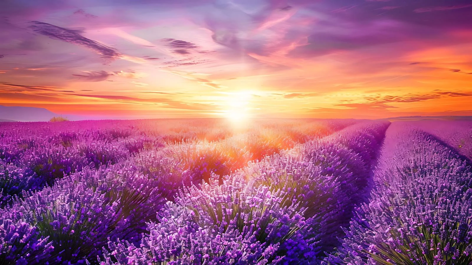 Vibrant Summer Sunset over Lavender Field — free download from Dotvec