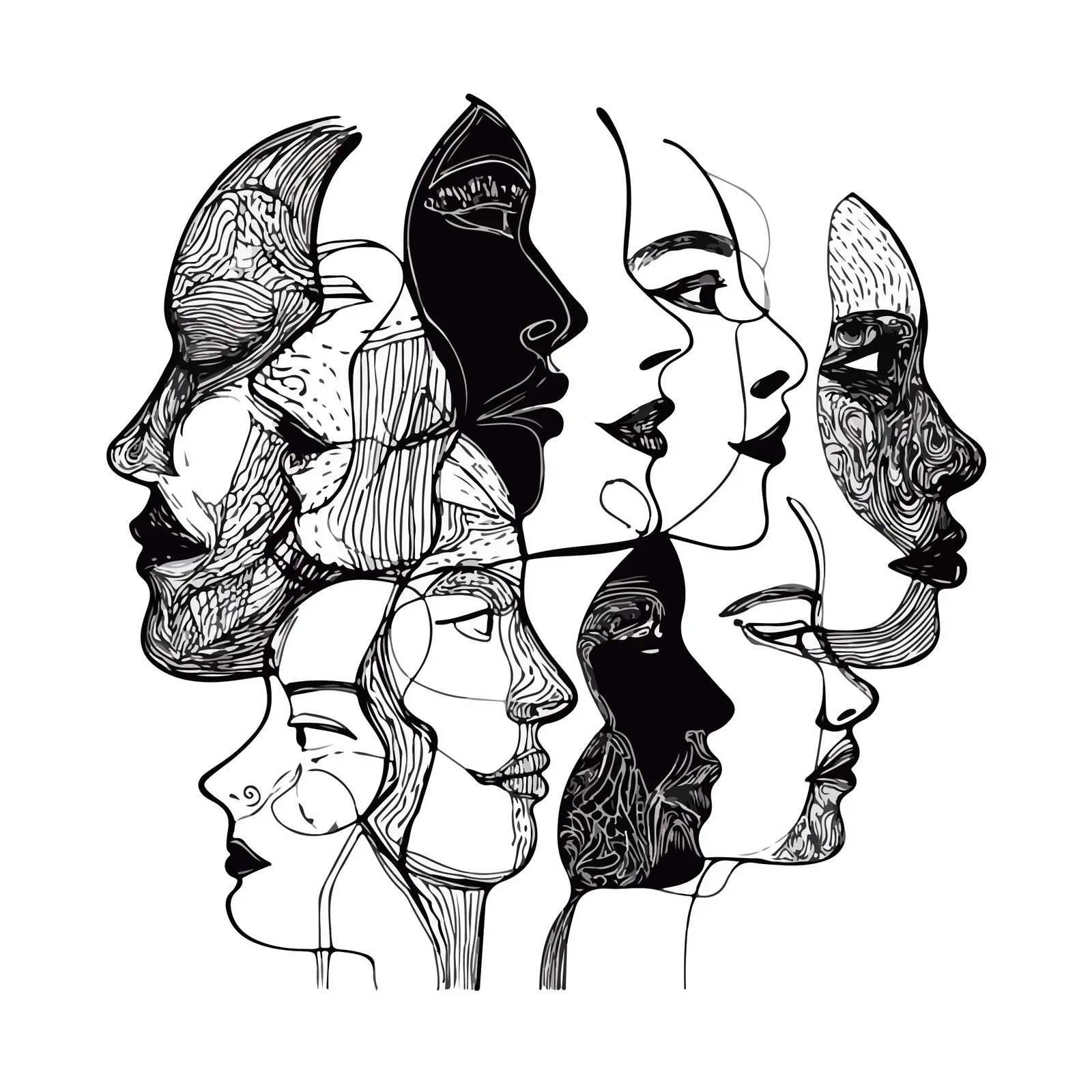 Abstract Human Profiles Line Art — free download from Dotvec