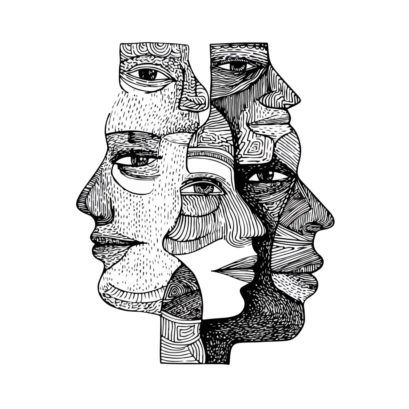 Abstract Human Profiles Line Art — free download from Dotvec