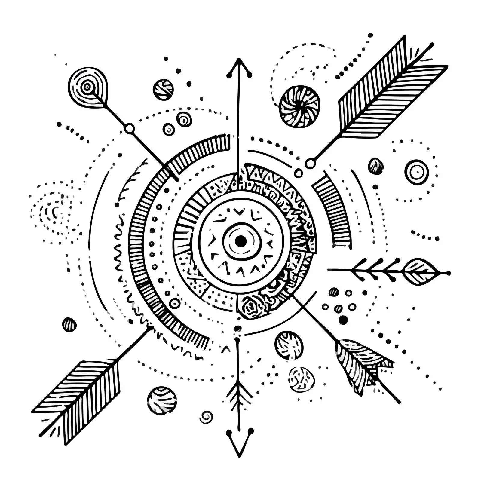 Monochrome Abstract Arrow Circle Doodles — free download from Dotvec