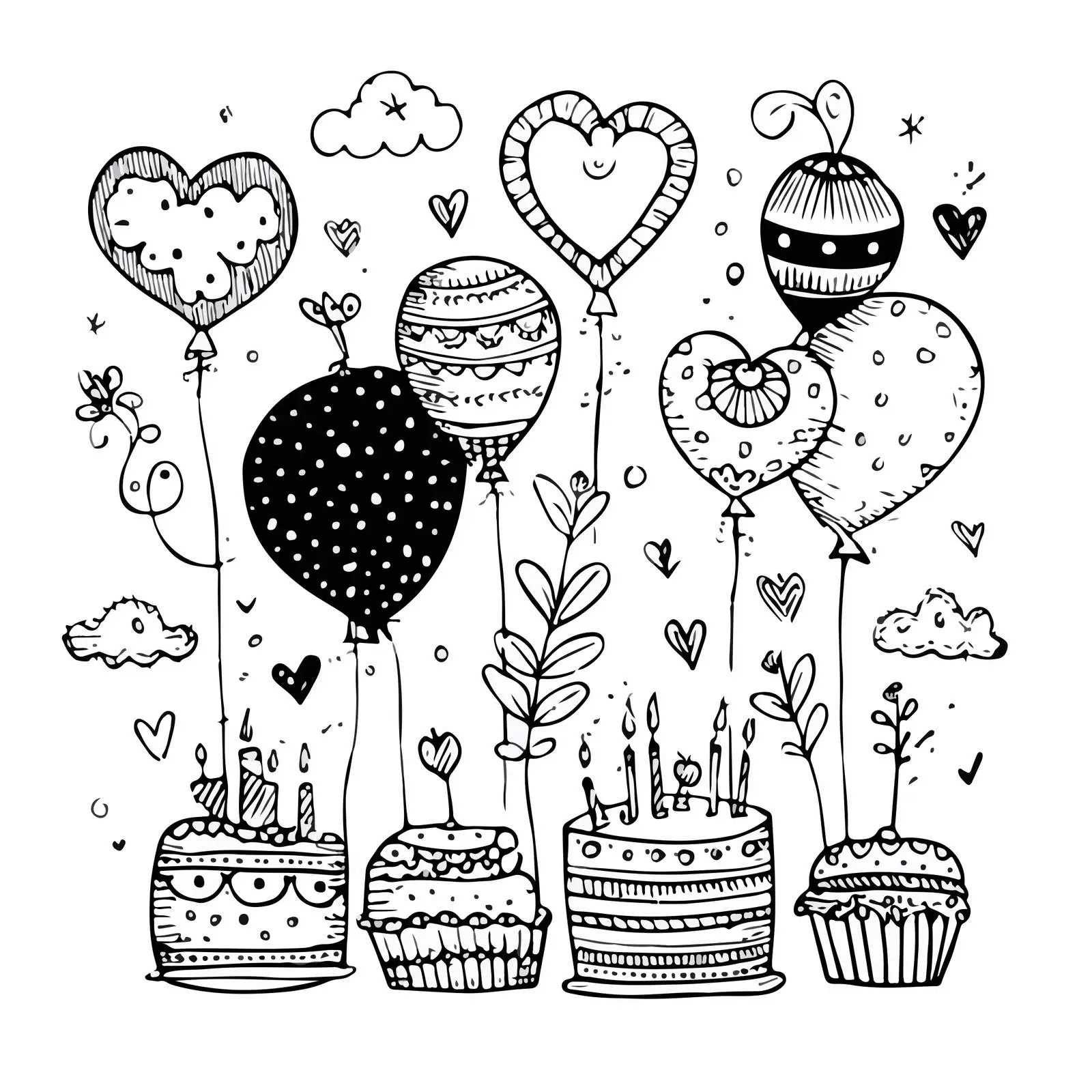Birthday Celebration Line Art — free download from Dotvec