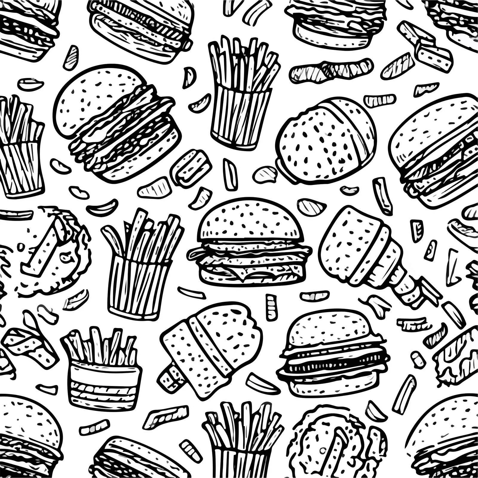 Monochrome Fast Food Doodle Pattern — free download from Dotvec