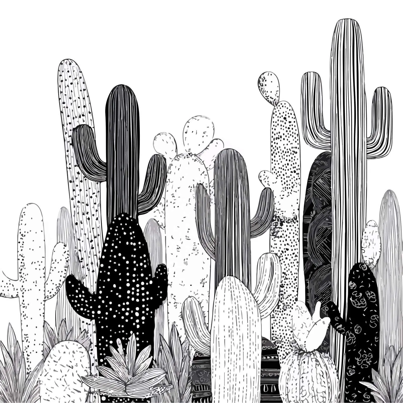 Cactus Patterns Abstract Line Art — free download from Dotvec