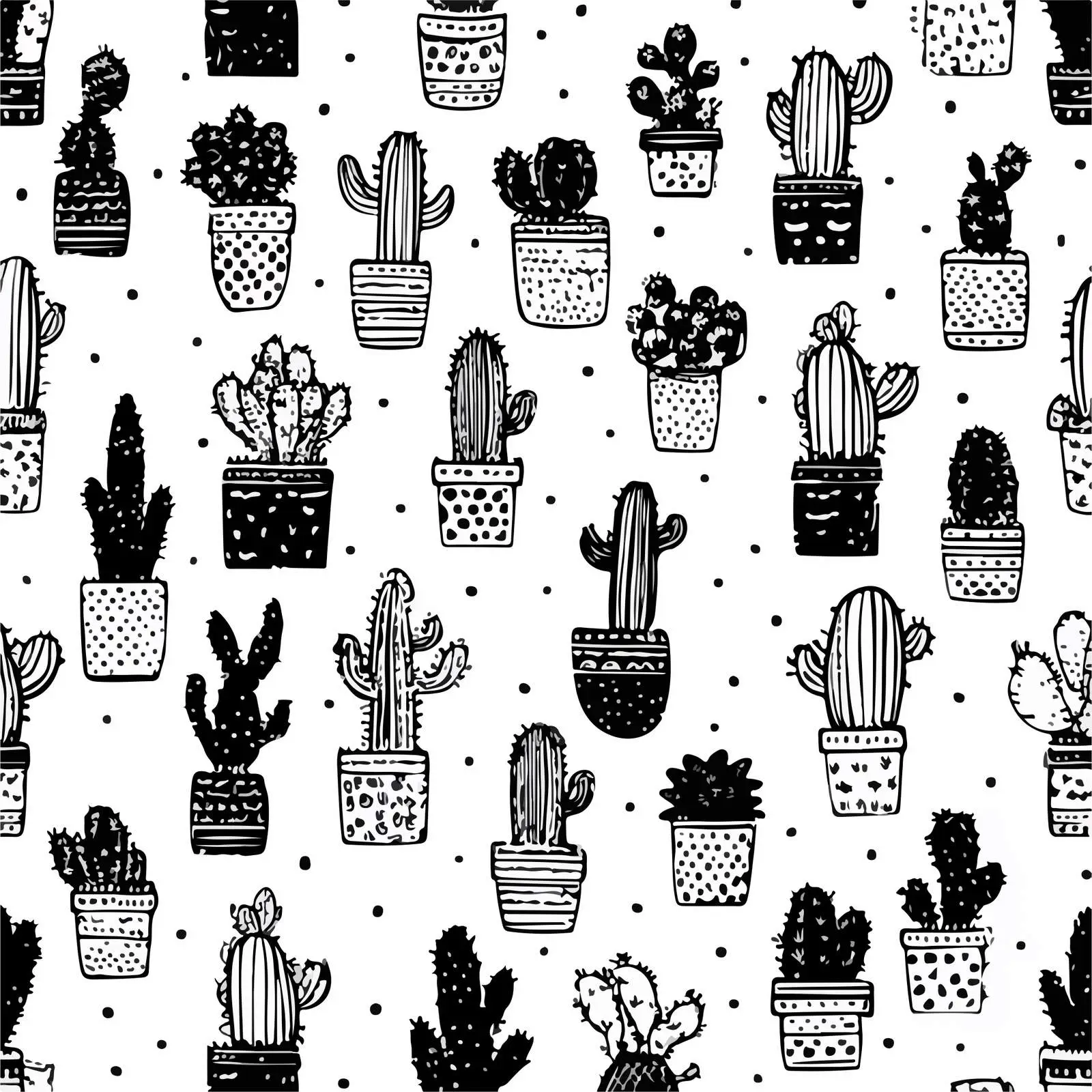 Minimal Cactus Doodle Patterns — free download from Dotvec