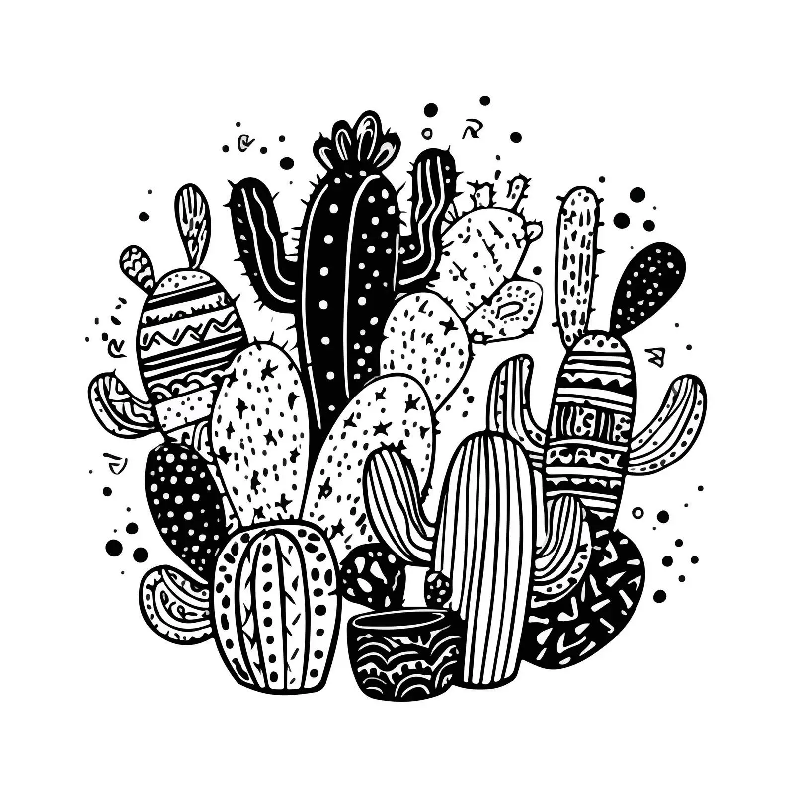 Monochrome Cactus Doodle Pattern — free download from Dotvec