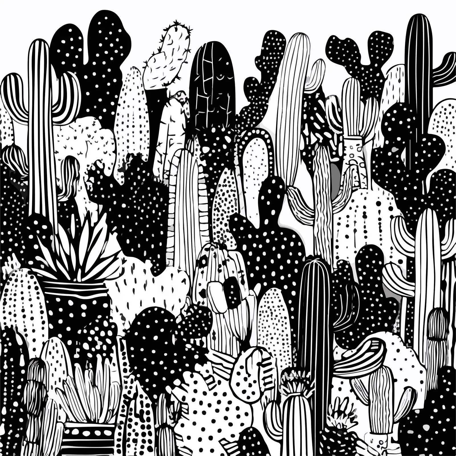 Monochrome Cactus Doodle Line Art Pattern — free download from Dotvec