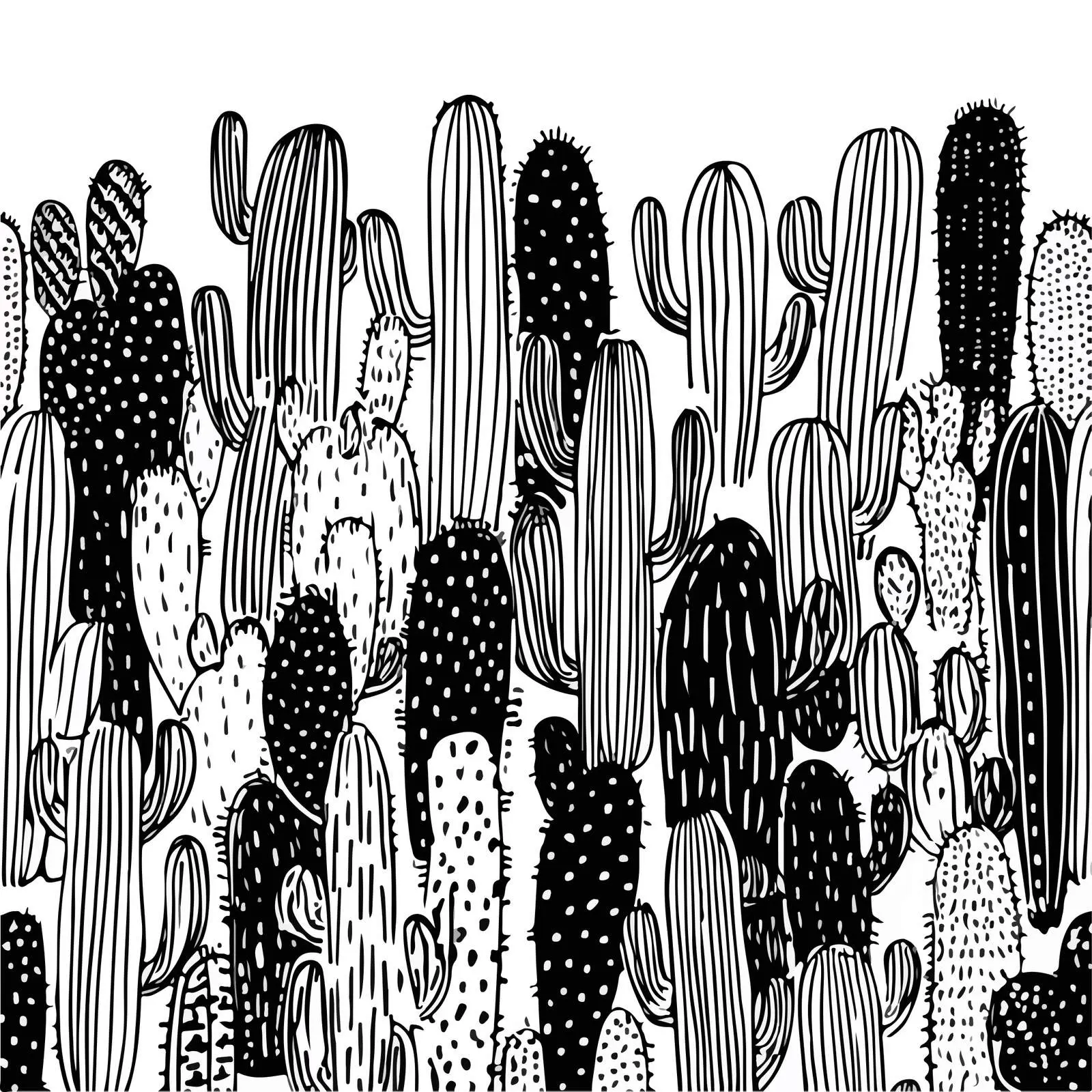 Monochrome Cactus Doodle Patterns — free download from Dotvec