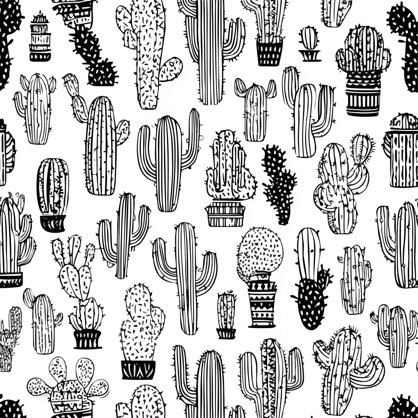 Cactus Doodle Line Art Seamless Pattern — free download from Dotvec