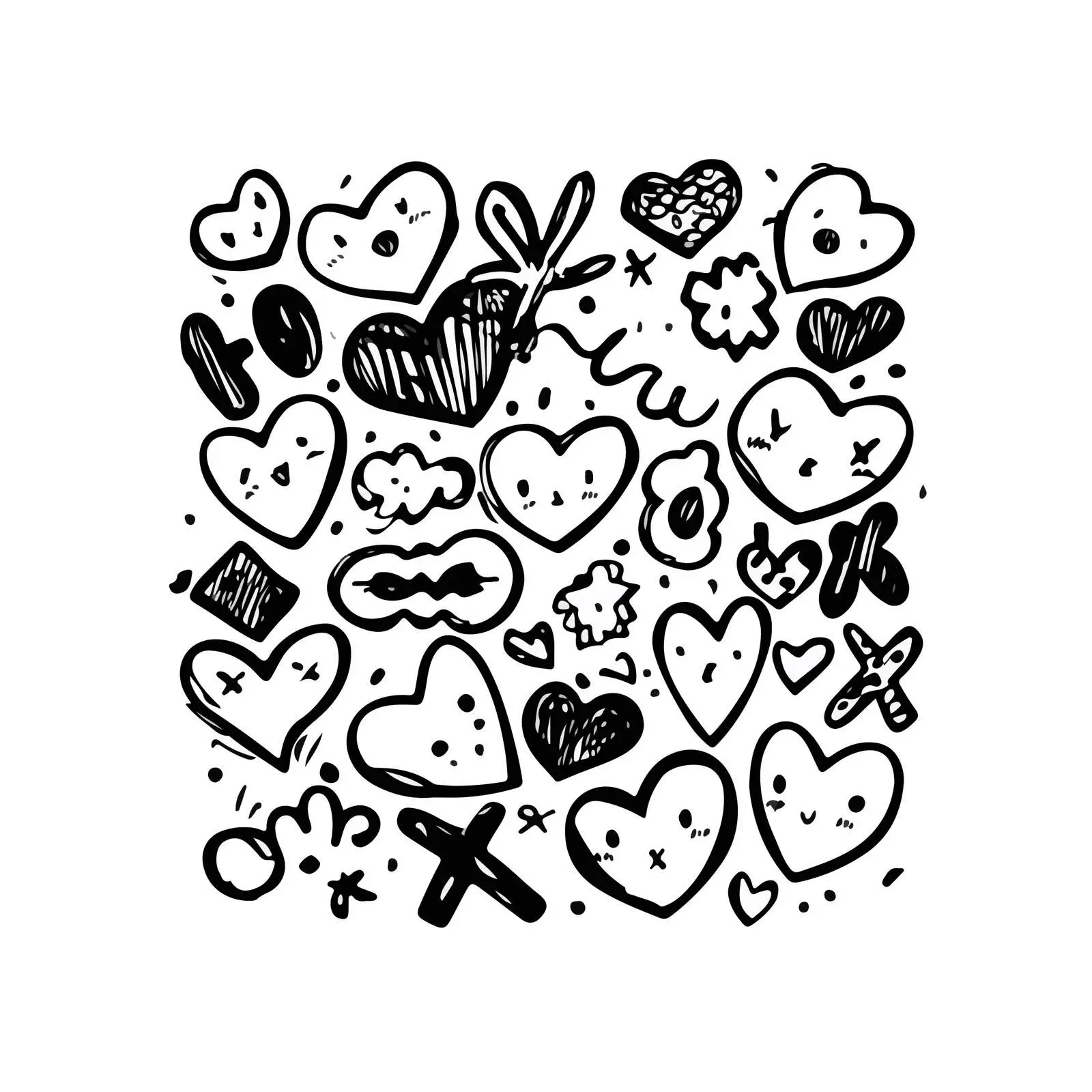 Cartoon Hearts and Kisses Doodle Art — free download from Dotvec