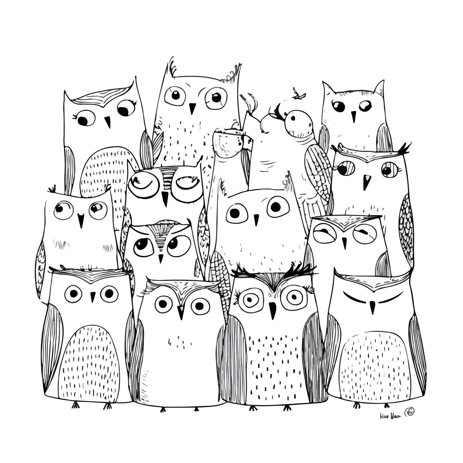 Cartoon Owl Line Art Sketch — free download from Dotvec