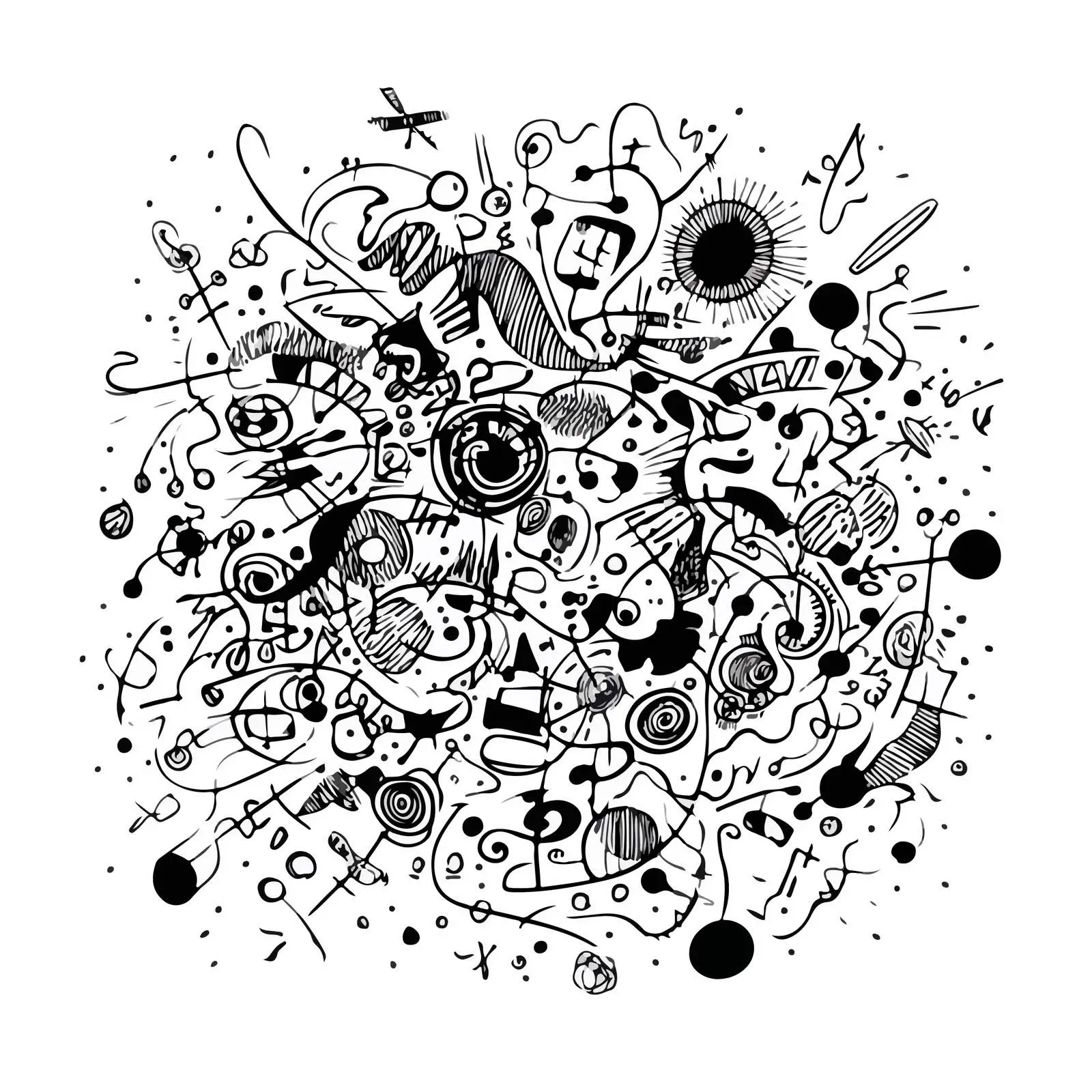 Monochrome Chaotic Scribbles Art — free download from Dotvec