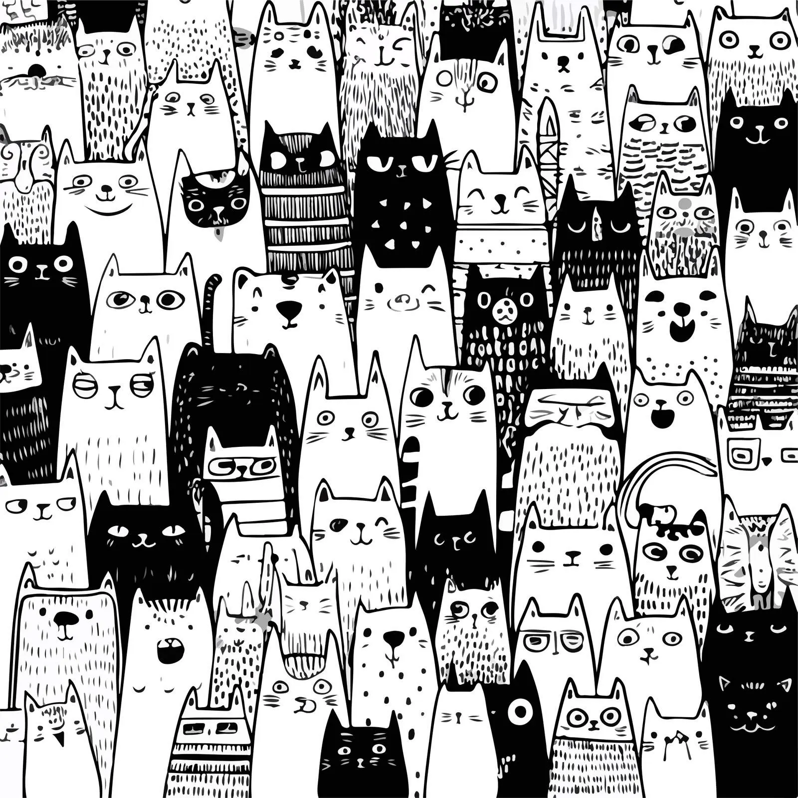 Adorable Doodle Cats Line Art — free download from Dotvec