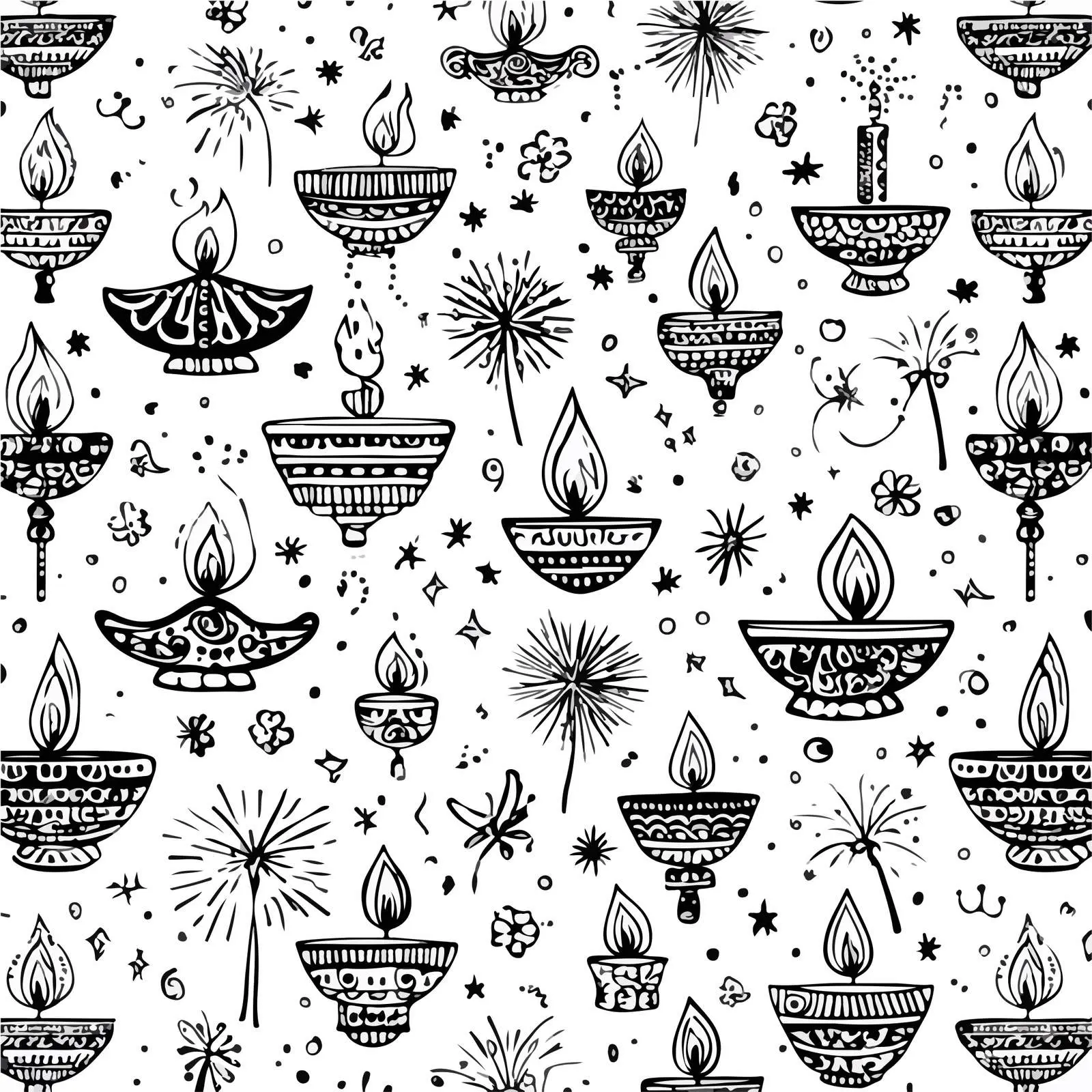 Diwali Lamps and Fireworks Sketch — free download from Dotvec