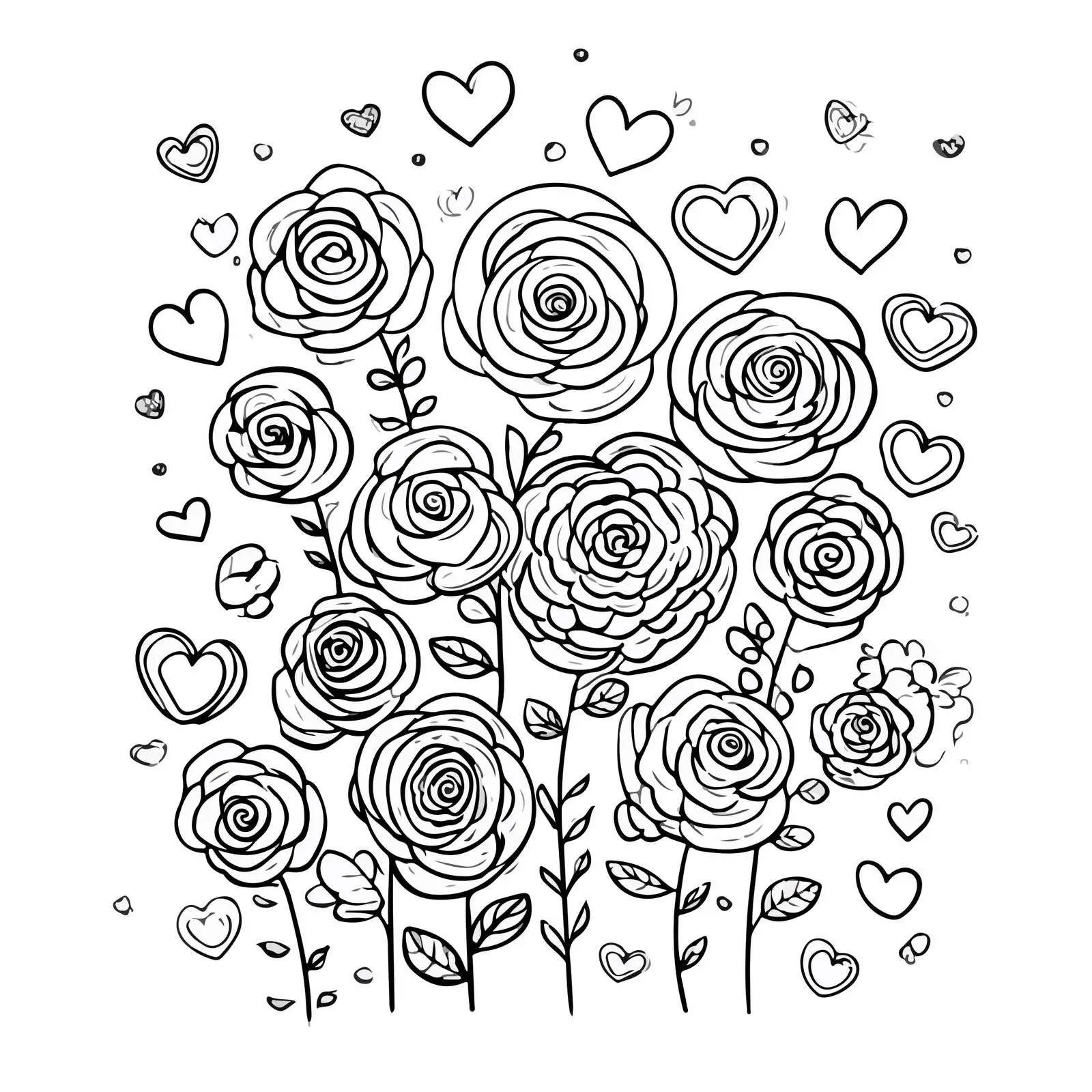 Monochrome Doodle Roses and Hearts Artwork — free download from Dotvec
