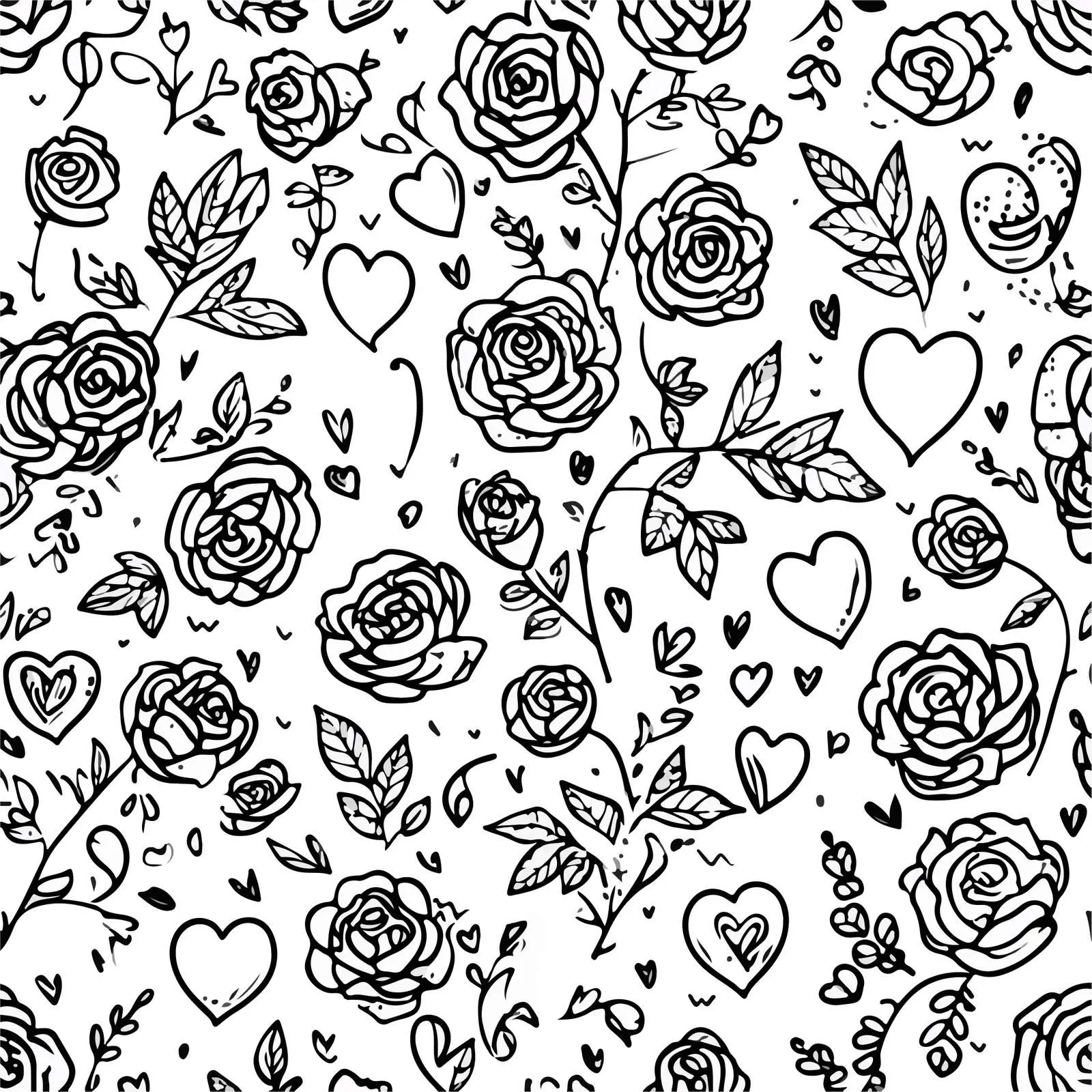 Monochrome Doodle Roses and Hearts Art — free download from Dotvec