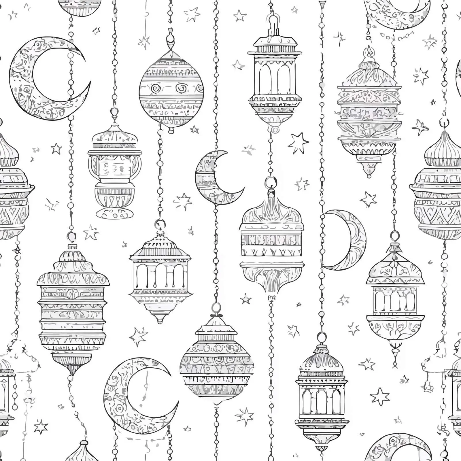 Eid Lanterns and Moons Line Art — free download from Dotvec