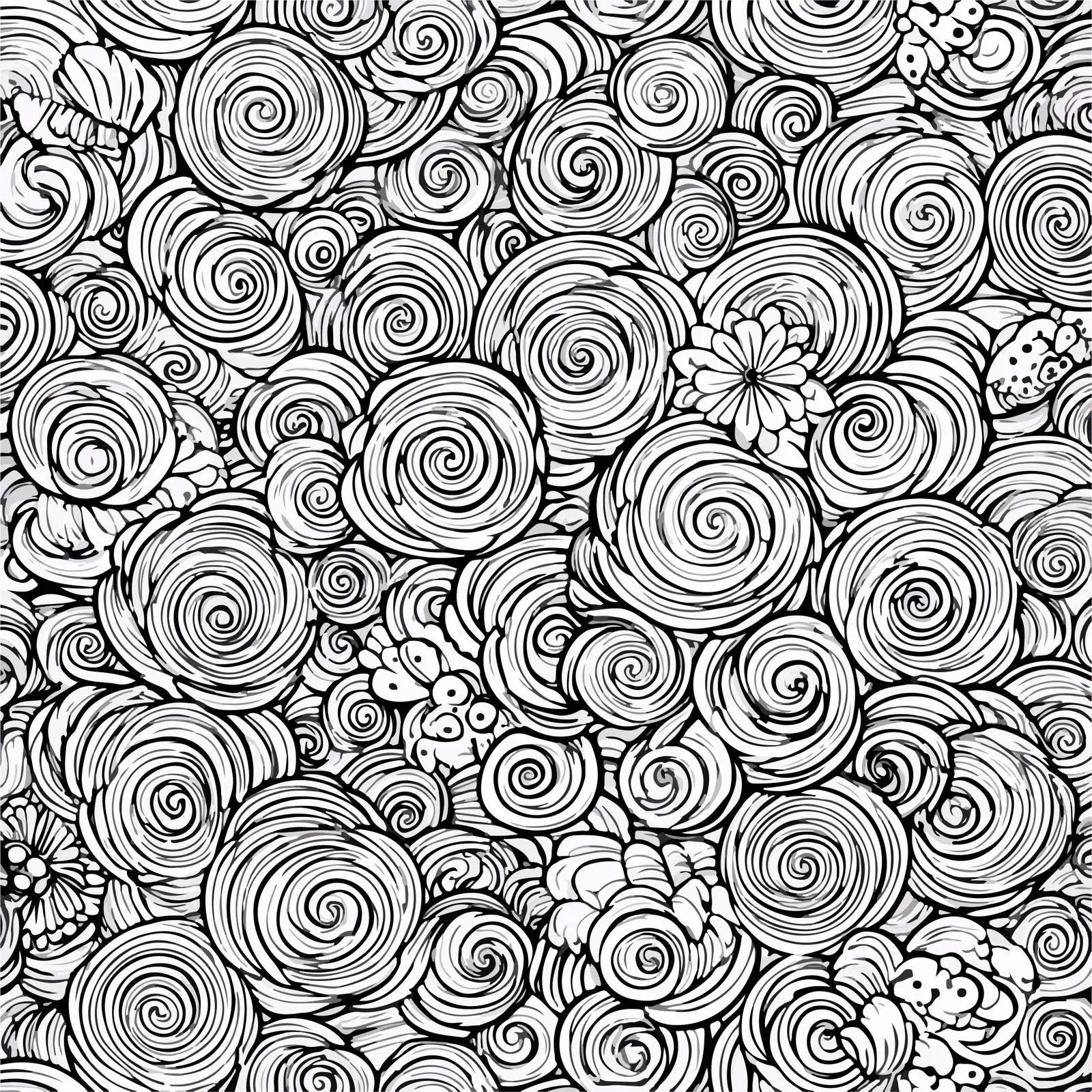 Monochrome Floral Spiral Doodle Pattern — free download from Dotvec